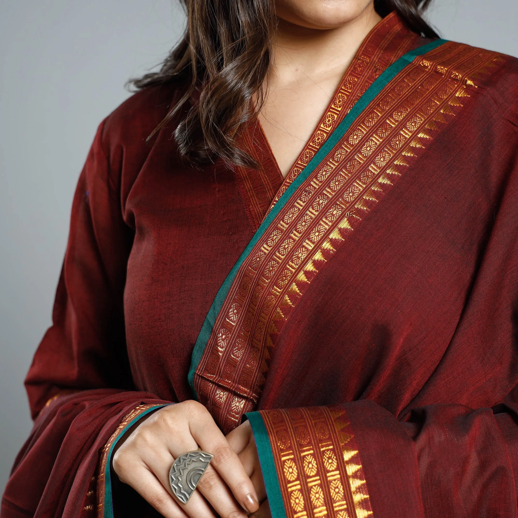 Maroon Dharwad Cotton Kurta with Palazzo & Dupatta Set sold by Itokri product image thumbnail 4