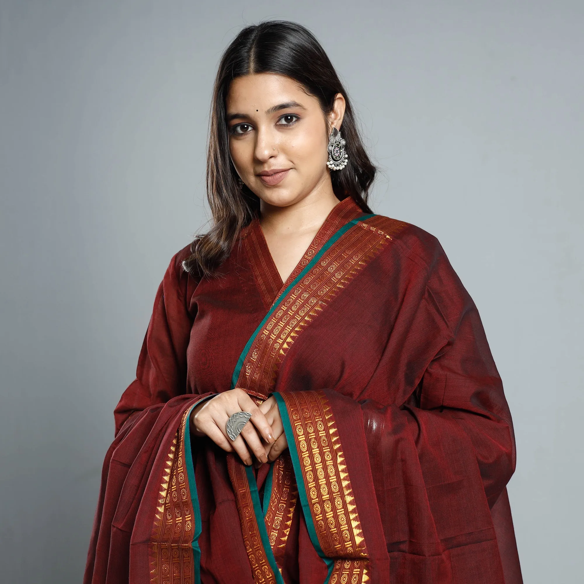 Maroon Dharwad Cotton Kurta with Palazzo & Dupatta Set sold by Itokri