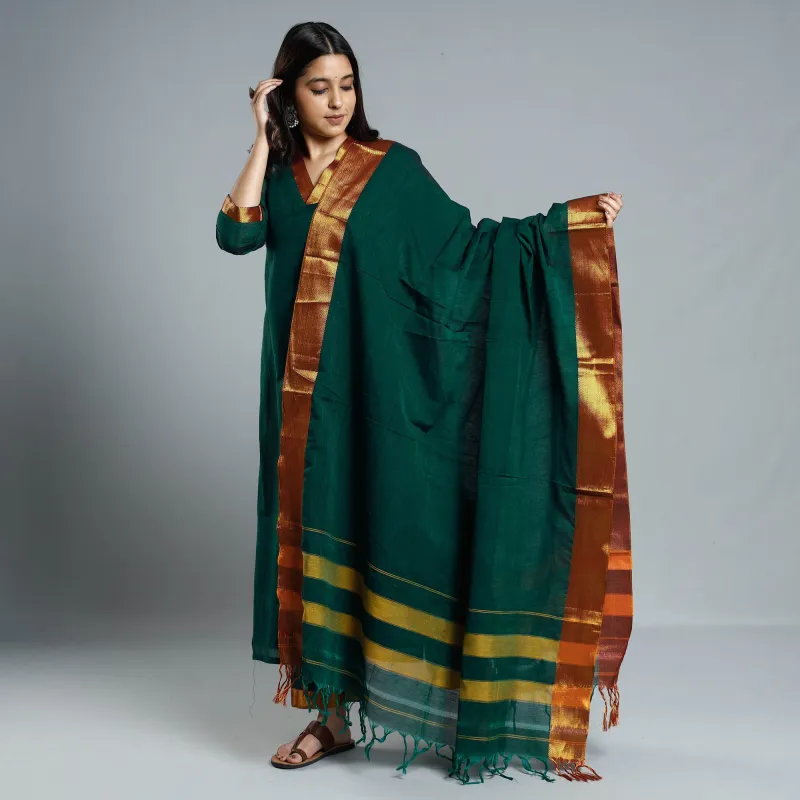 Dark Green - Dharwad Cotton Kurta with Palazzo & Dupatta Set sold by Itokri