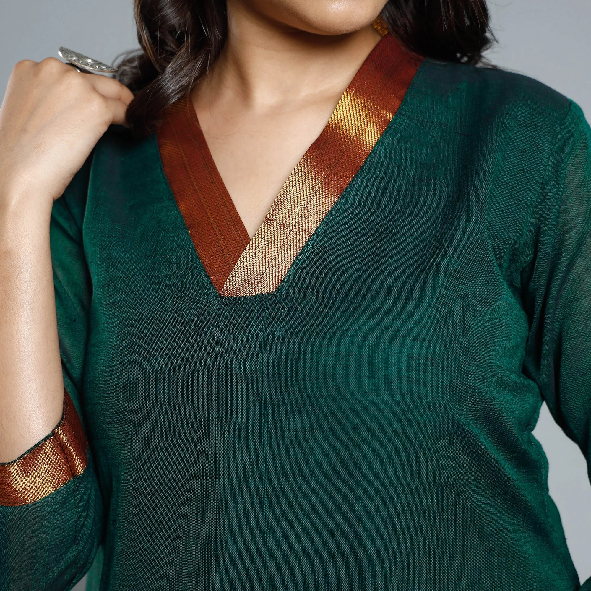 Dark Green - Dharwad Cotton Kurta with Palazzo & Dupatta Set sold by Itokri product image thumbnail 5