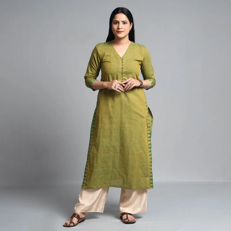 Green Yellow Dharwad Cotton Long Kurta sold by Itokri