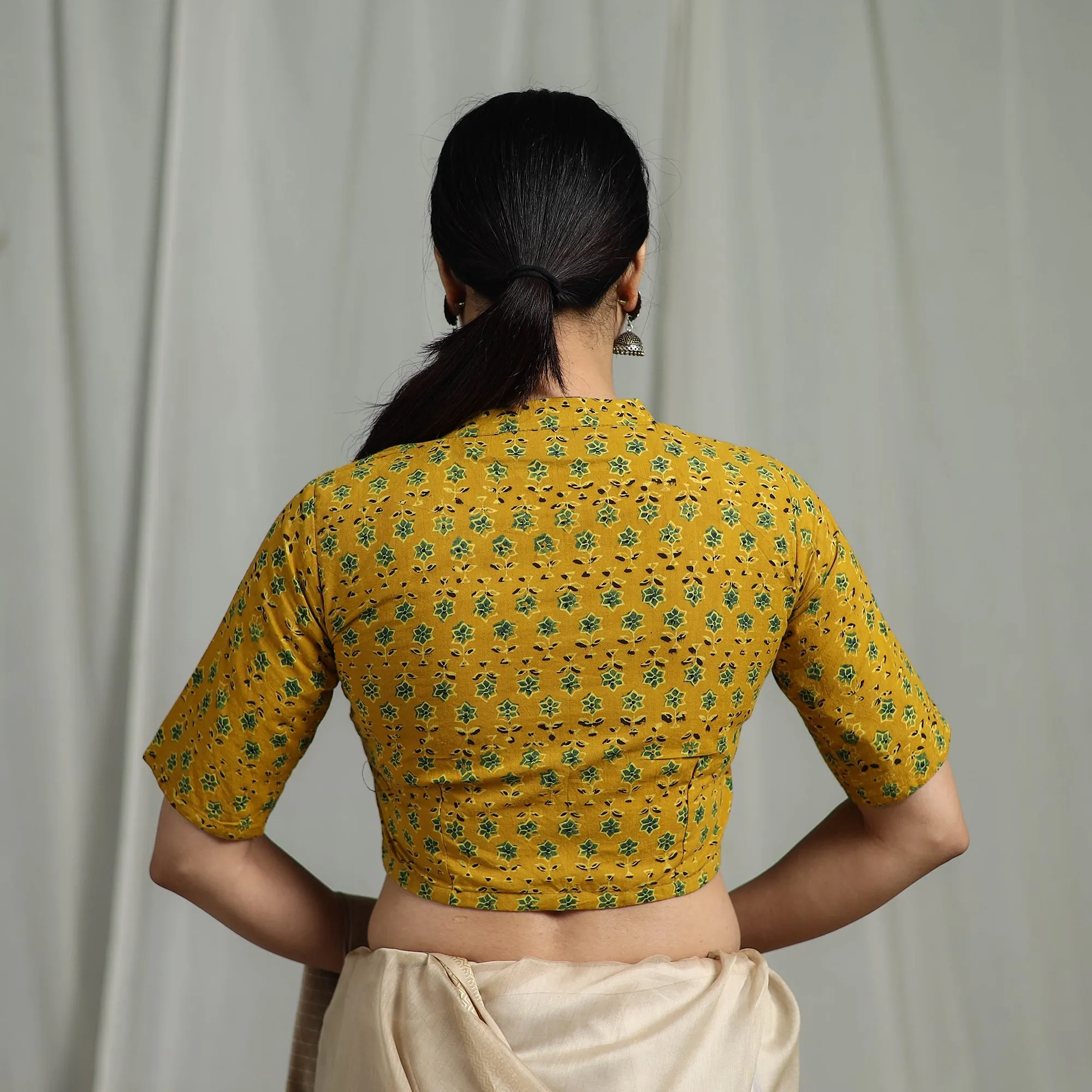 Yellow - Hand Block Print Natural Dyed Cotton Ajrakh Readymade Blouse 07 sold by Itokri product image thumbnail 4