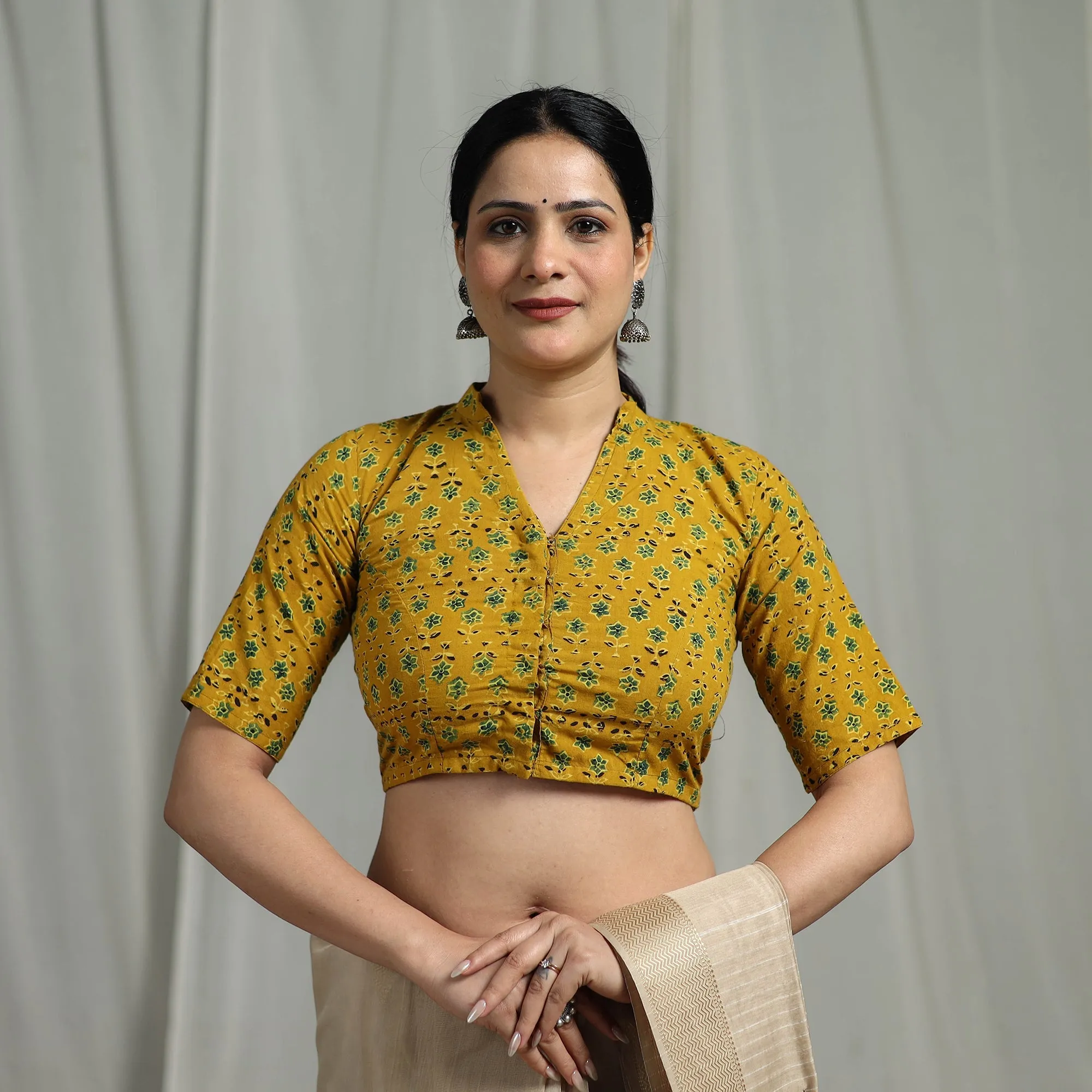 Yellow - Hand Block Print Natural Dyed Cotton Ajrakh Readymade Blouse 07 sold by Itokri product image thumbnail 2