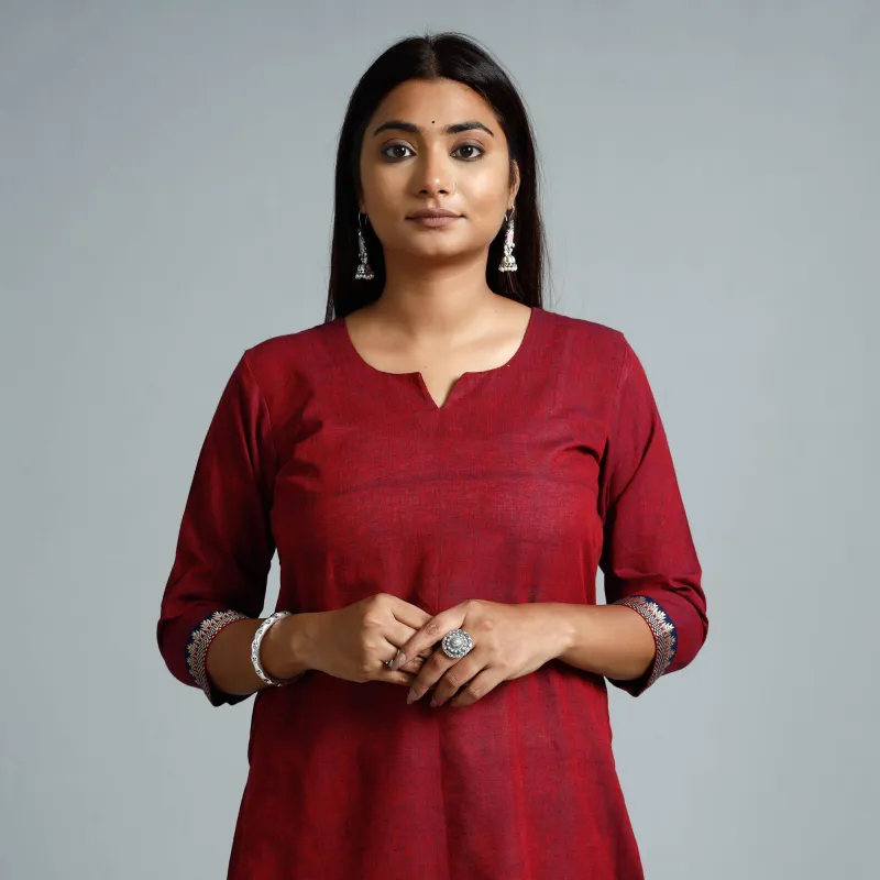 Red & Blue Dharwad Cotton Long Kurta made by Itokri