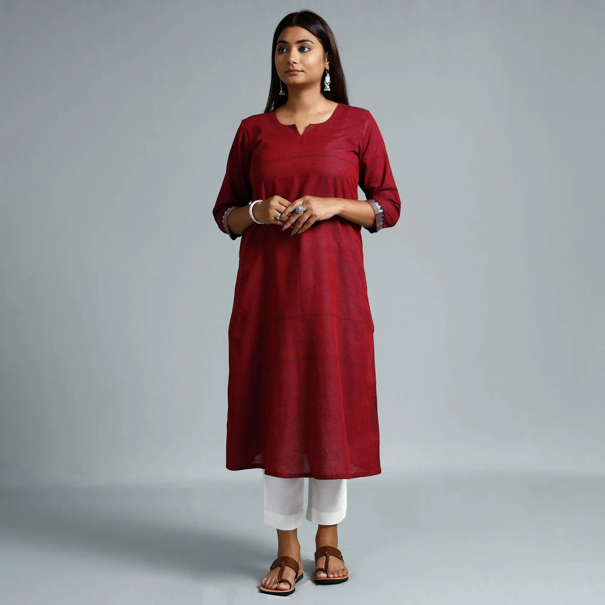 Red & Blue Dharwad Cotton Long Kurta sold by Itokri product image thumbnail 2