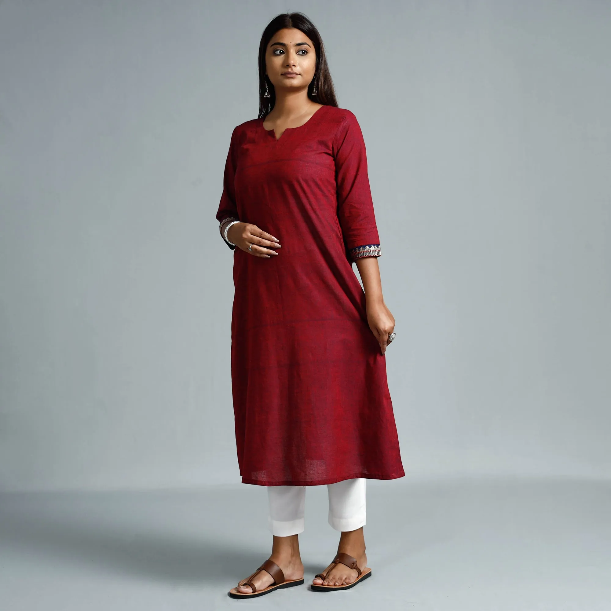 Red & Blue Dharwad Cotton Long Kurta sold by Itokri product image thumbnail 3