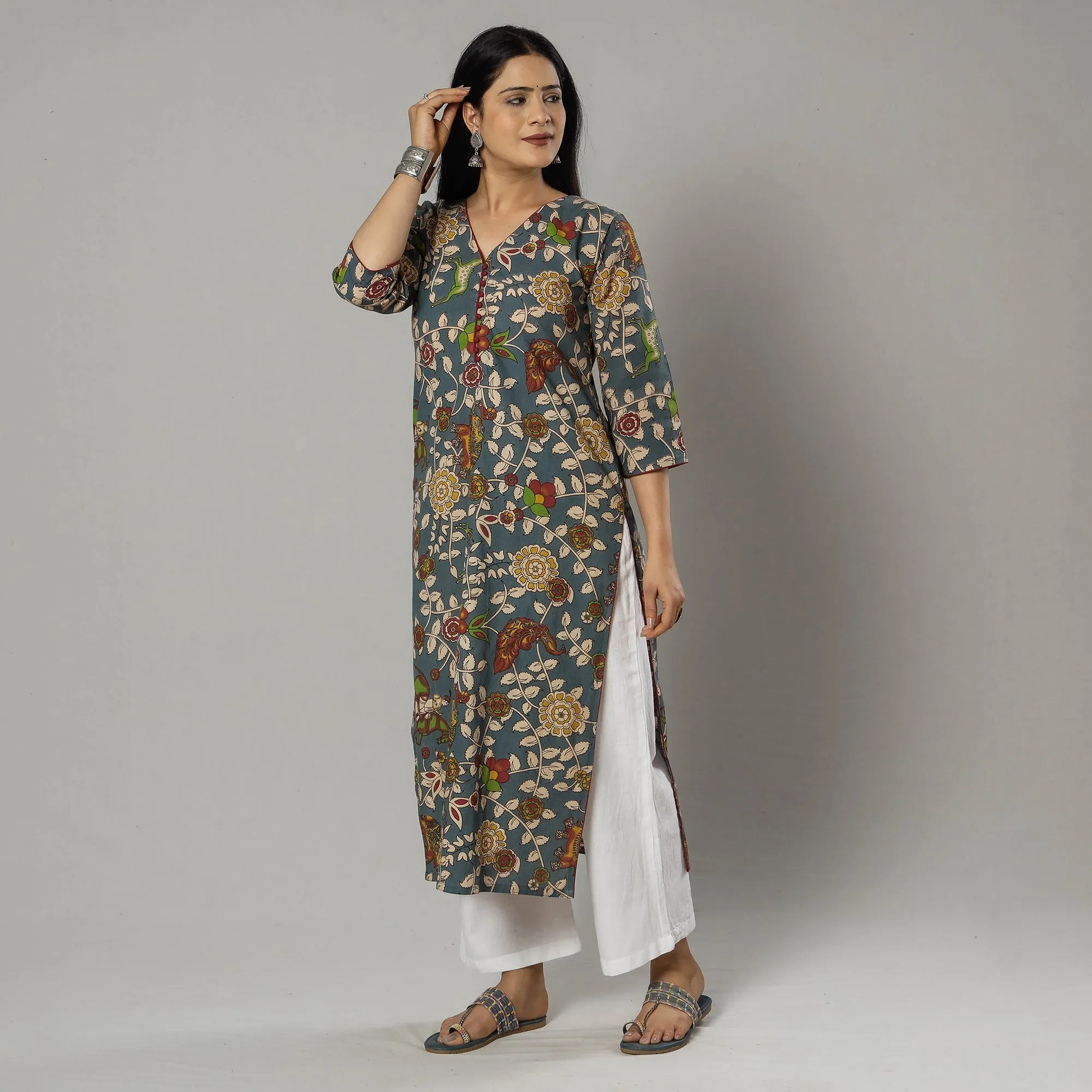 Blue - Kalamkari Printed Cotton Kurta sold by Itokri product image thumbnail 2