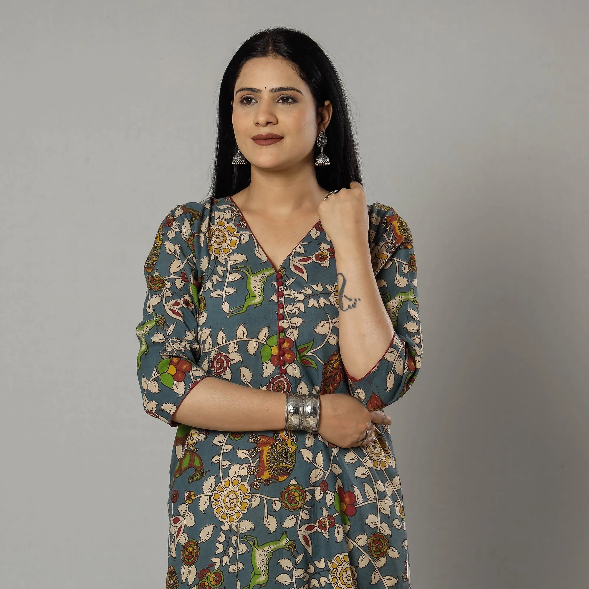 Blue - Kalamkari Printed Cotton Kurta sold by Itokri