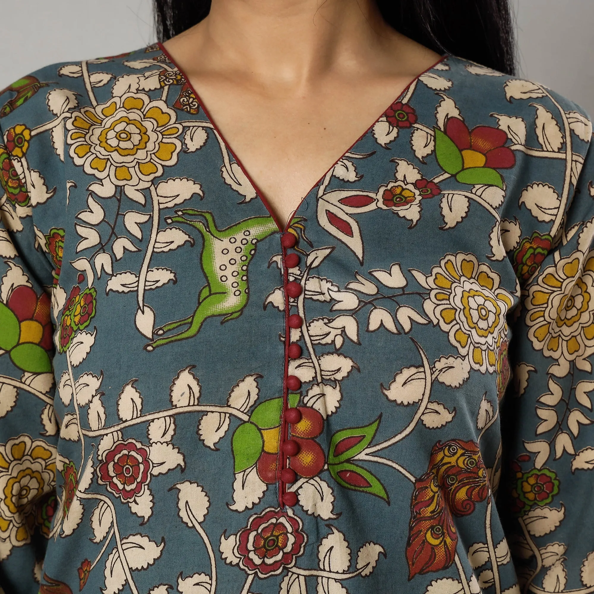 Blue - Kalamkari Printed Cotton Kurta sold by Itokri product image thumbnail 4