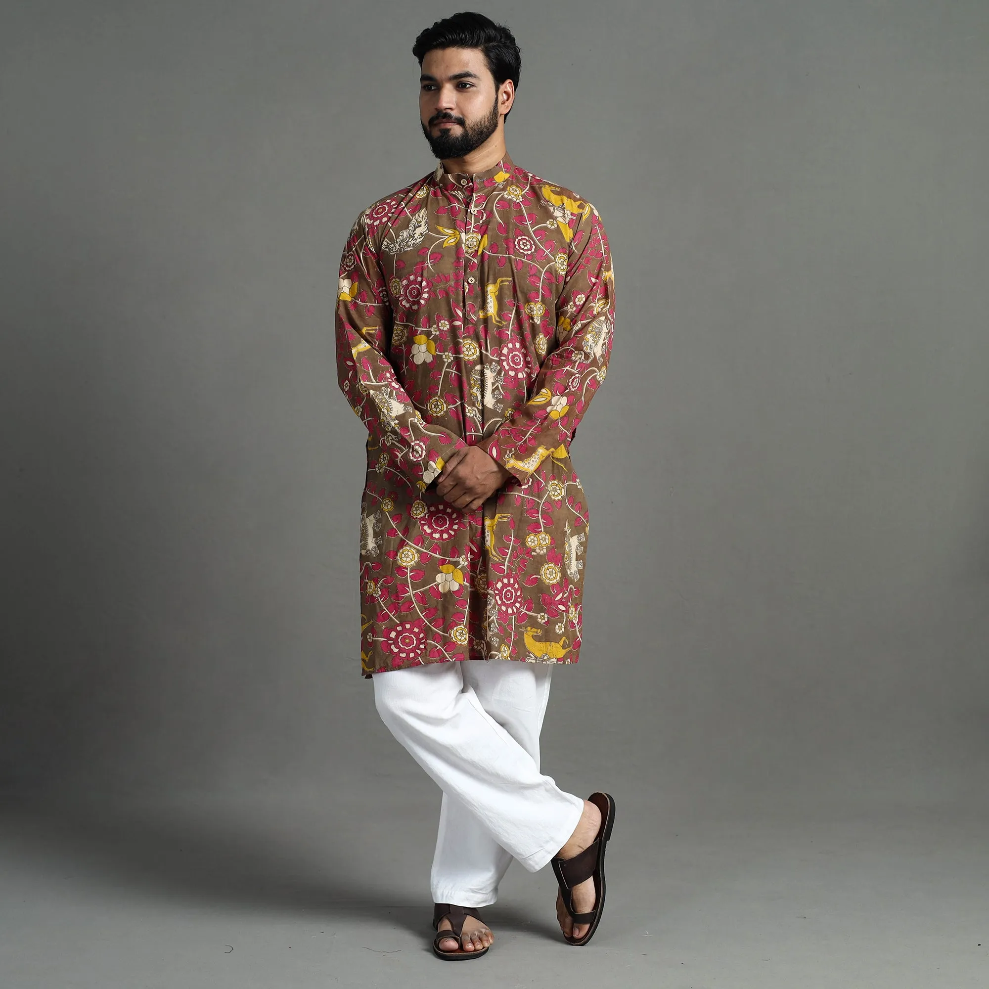 Kalamkari Printed Cotton Men Long Kurta 14 sold by Itokri product image thumbnail 2