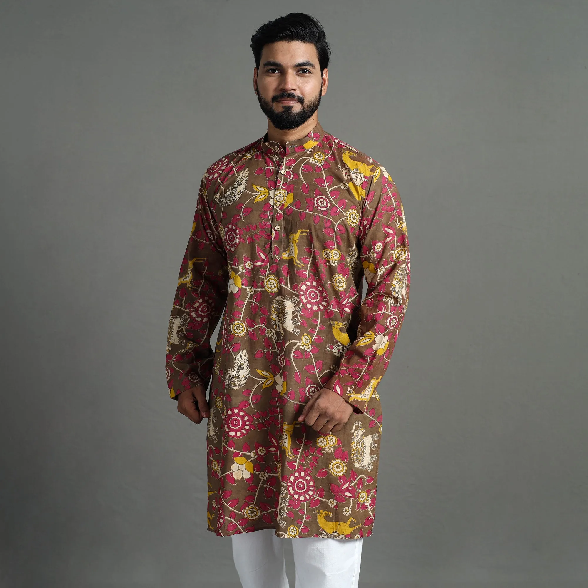 Kalamkari Printed Cotton Men Long Kurta 14 sold by Itokri product image thumbnail 3
