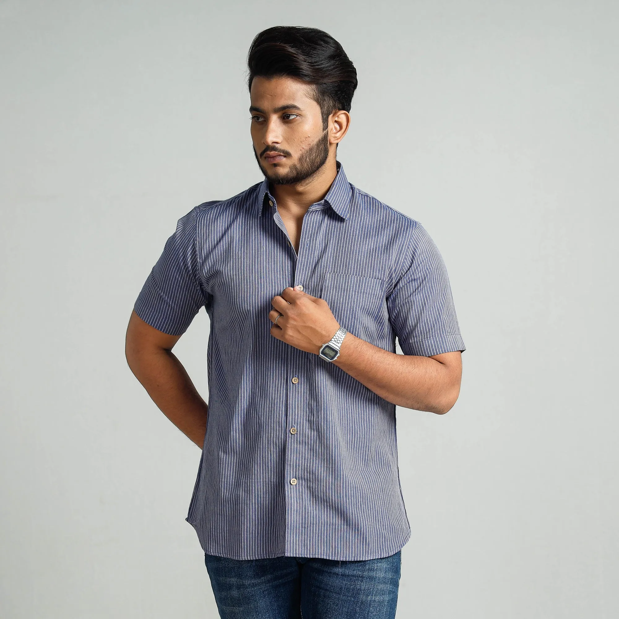 Purple - Plain Handloom Cotton Men Half Sleeve Shirt sold by Itokri product image thumbnail 2