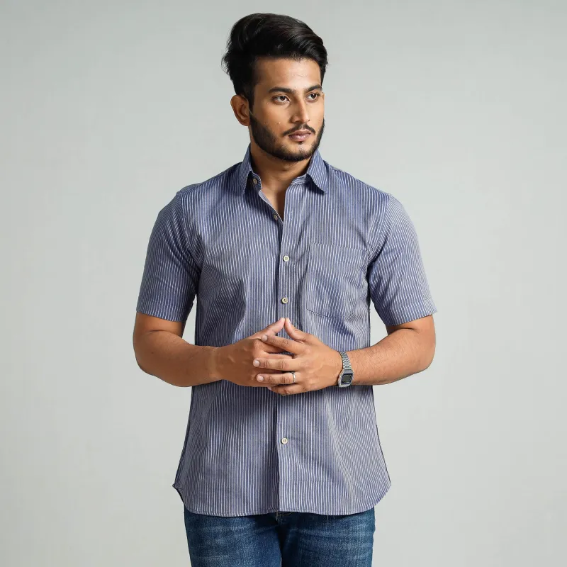 Purple - Plain Handloom Cotton Men Half Sleeve Shirt sold by Itokri