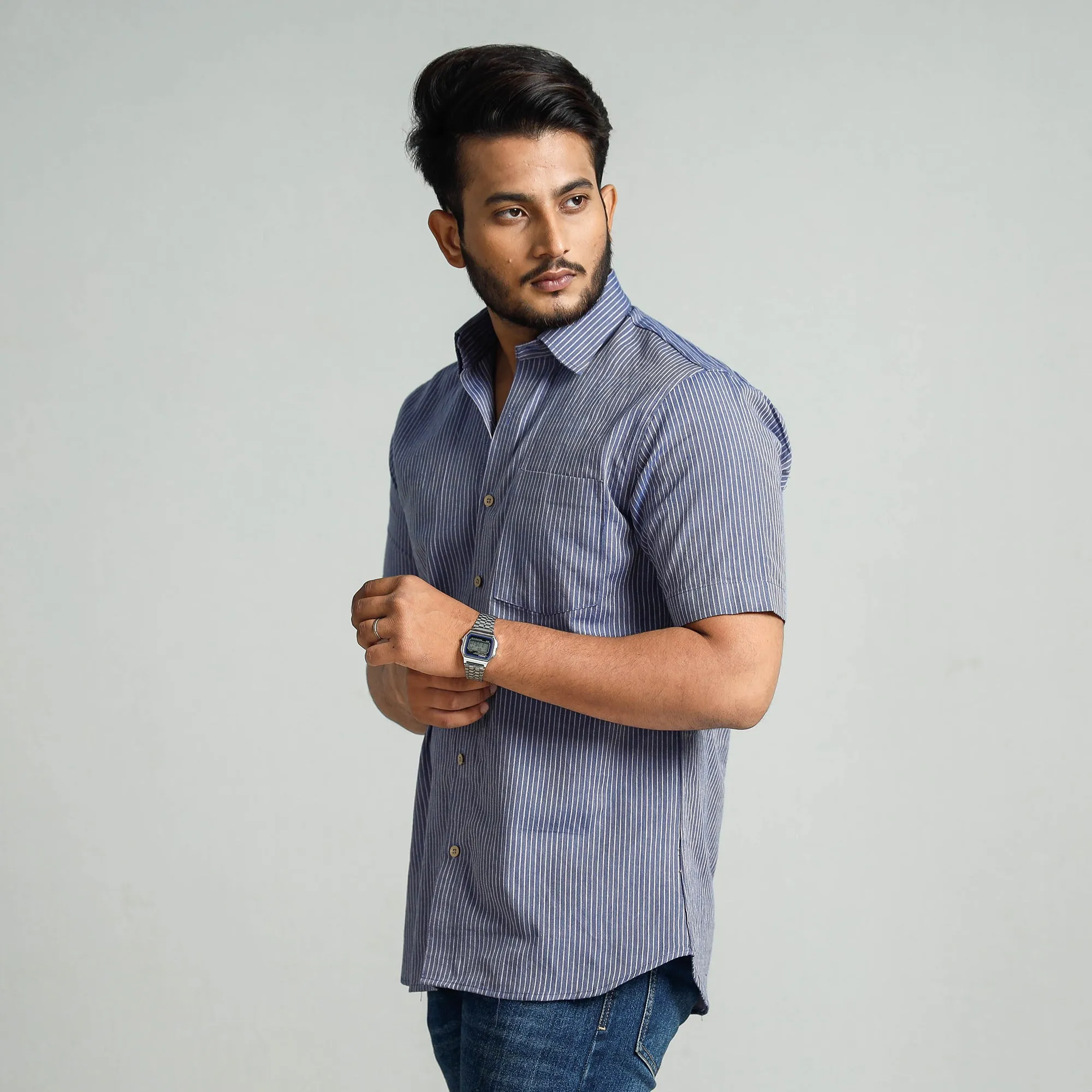 Purple - Plain Handloom Cotton Men Half Sleeve Shirt sold by Itokri product image thumbnail 3