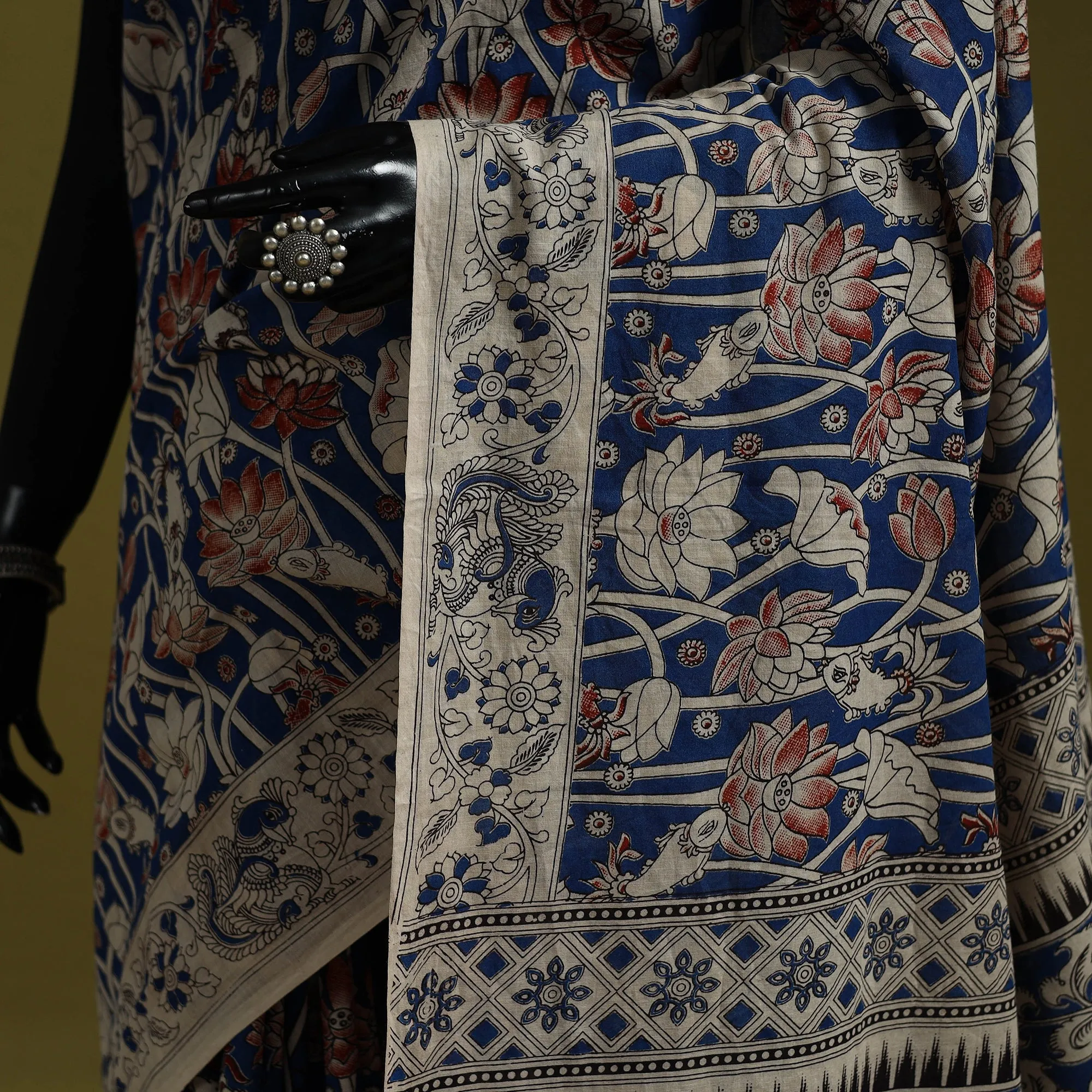 Blue - Printed Cotton Nellore Kalamkari Saree 46 sold by Itokri product image thumbnail 3