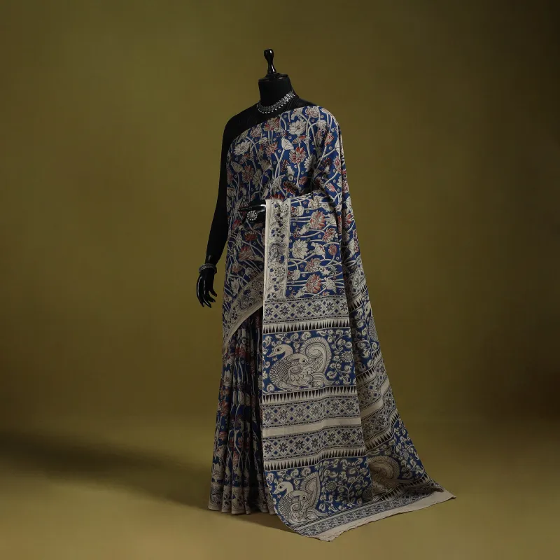 Blue - Printed Cotton Nellore Kalamkari Saree 46 sold by Itokri