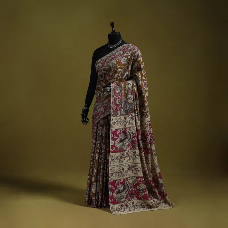 Brown - Printed Cotton Nellore Kalamkari Saree 42 sold by Itokri