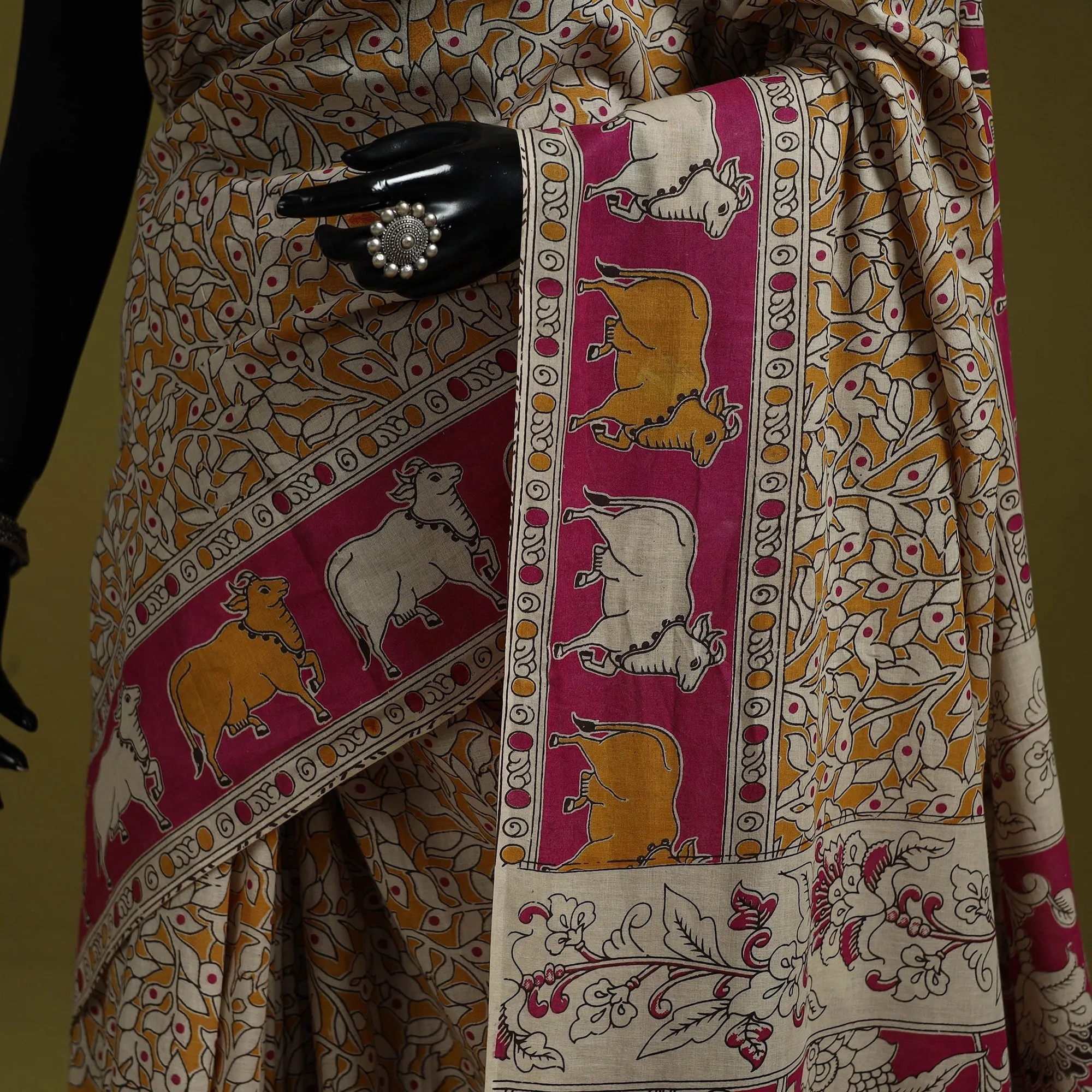 Yellow - Printed Cotton Nellore Kalamkari Saree 41 sold by Itokri product image thumbnail 3