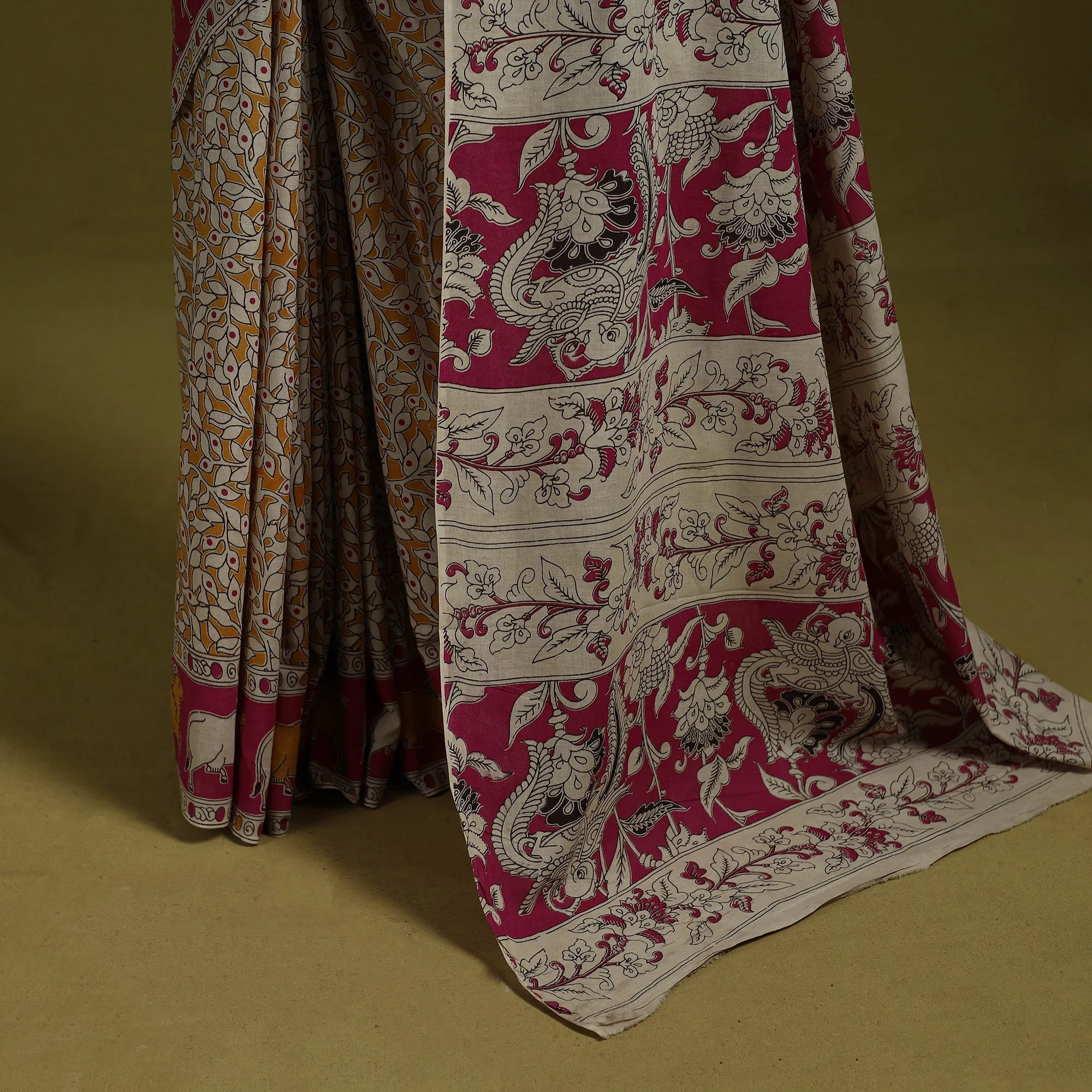 Yellow - Printed Cotton Nellore Kalamkari Saree 41 sold by Itokri product image thumbnail 4