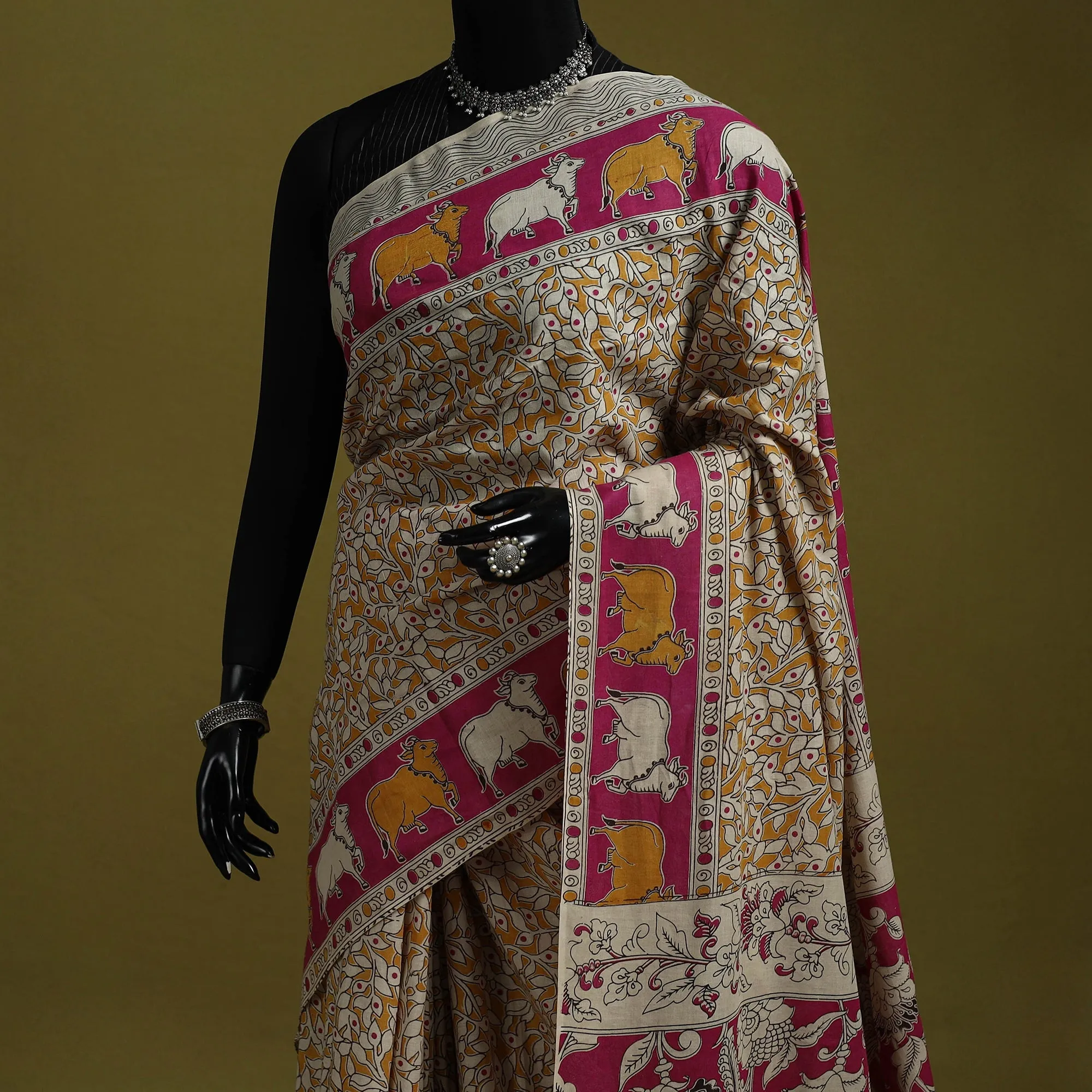Yellow - Printed Cotton Nellore Kalamkari Saree 41 sold by Itokri product image thumbnail 2