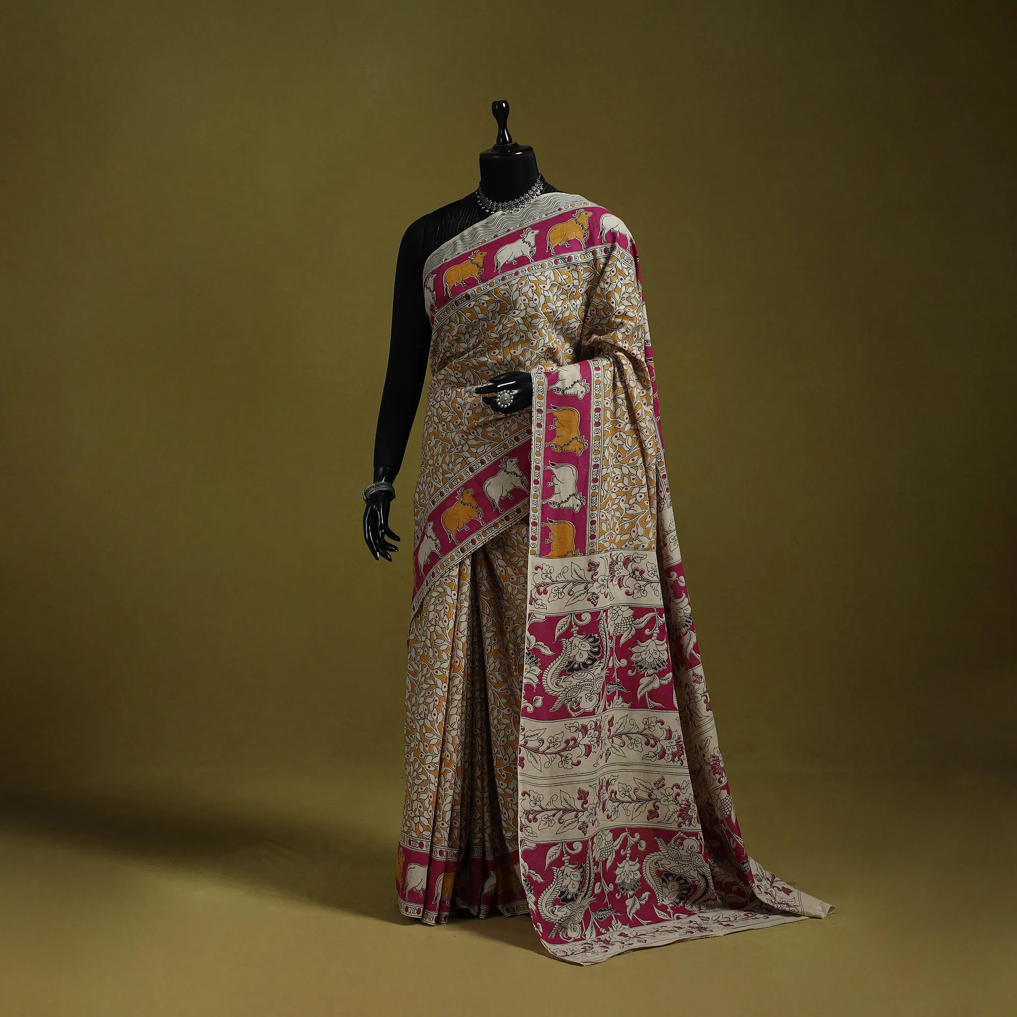 Yellow - Printed Cotton Nellore Kalamkari Saree 41 sold by Itokri