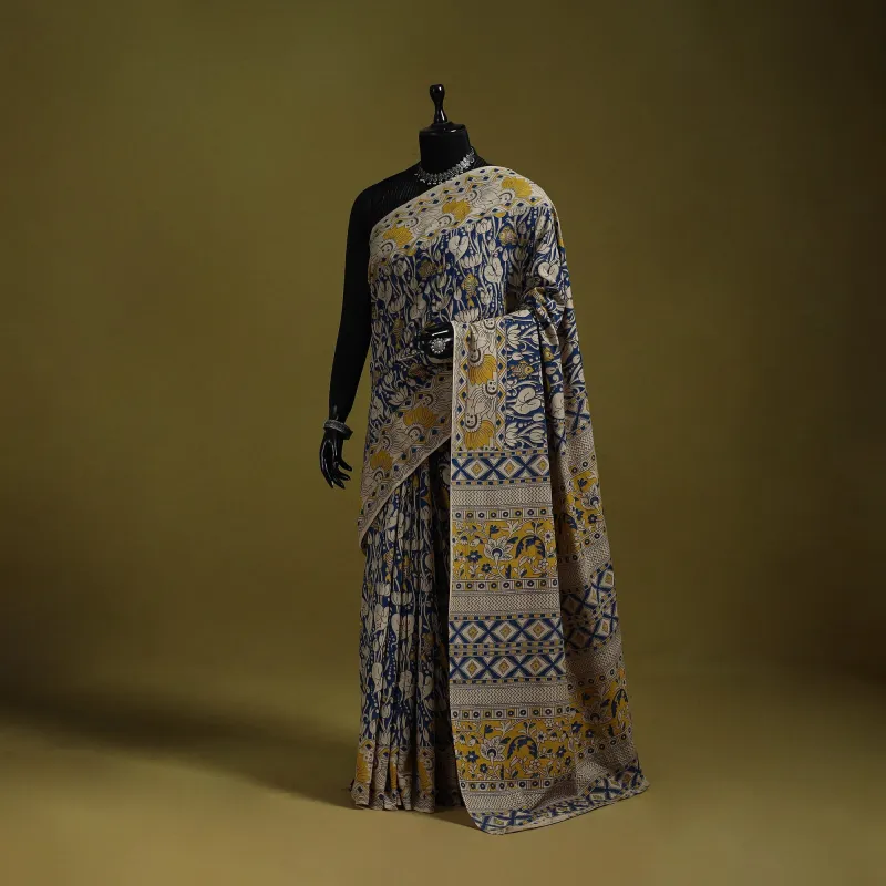 Blue - Printed Cotton Nellore Kalamkari Saree 40 sold by Itokri