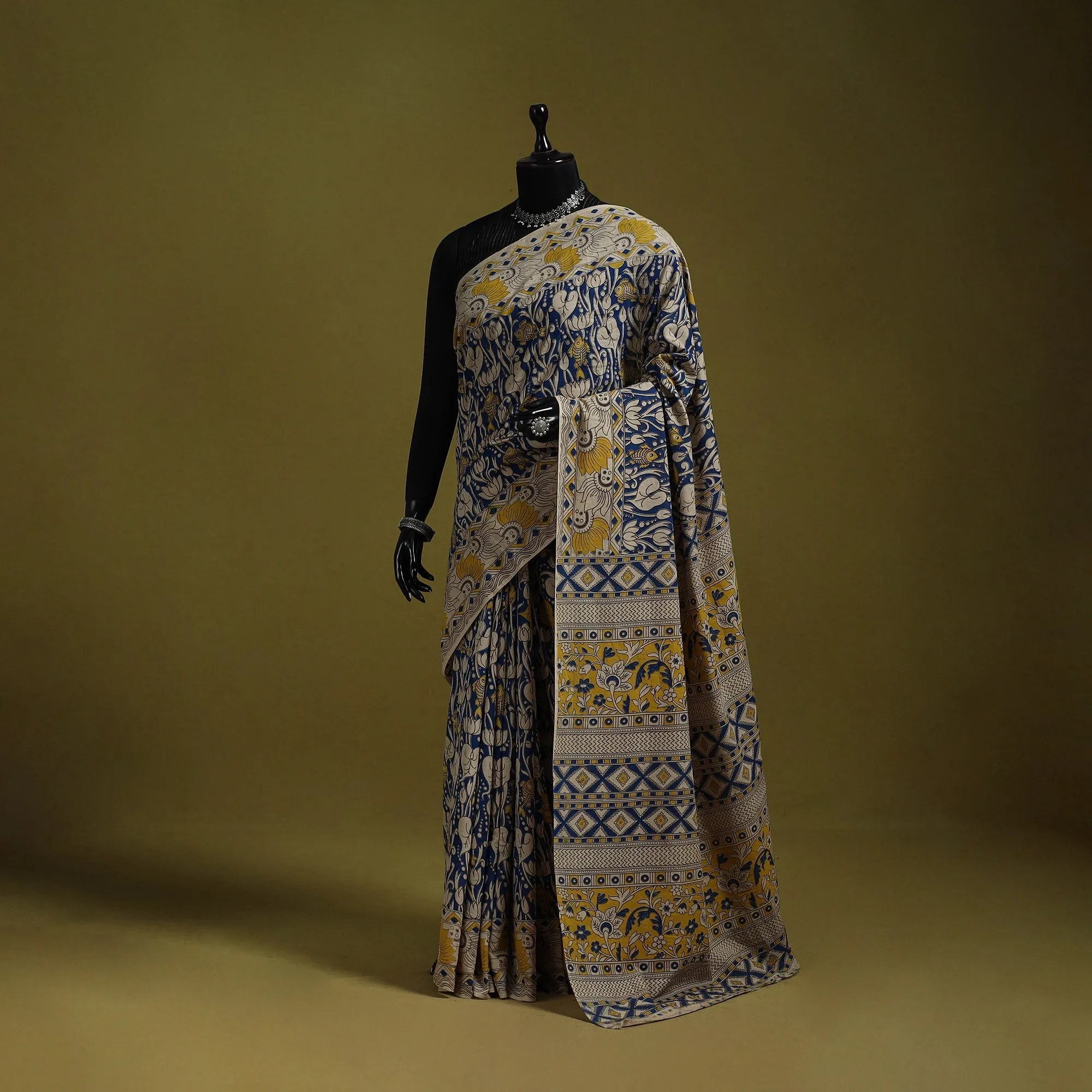 Blue - Printed Cotton Nellore Kalamkari Saree 40 sold by Itokri