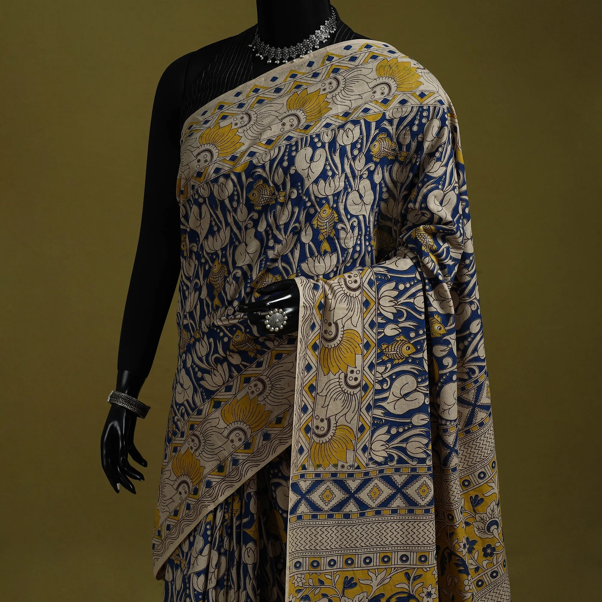 Blue - Printed Cotton Nellore Kalamkari Saree 40 sold by Itokri product image thumbnail 2