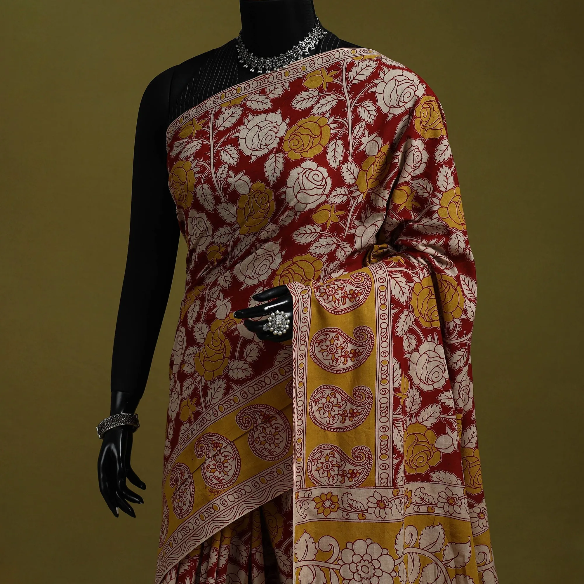 Red - Printed Cotton Nellore Kalamkari Saree 36 sold by Itokri product image thumbnail 2