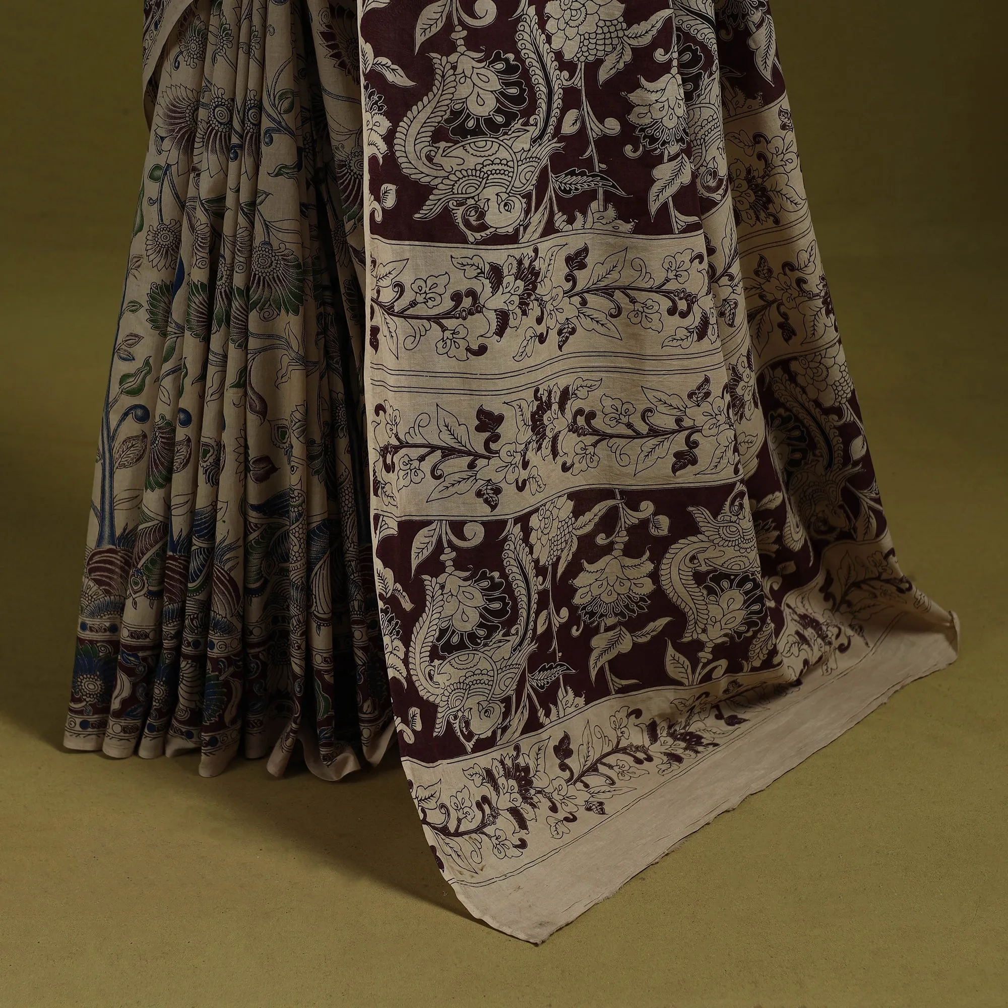 Beige - Printed Cotton Nellore Kalamkari Saree 35 sold by Itokri product image thumbnail 4