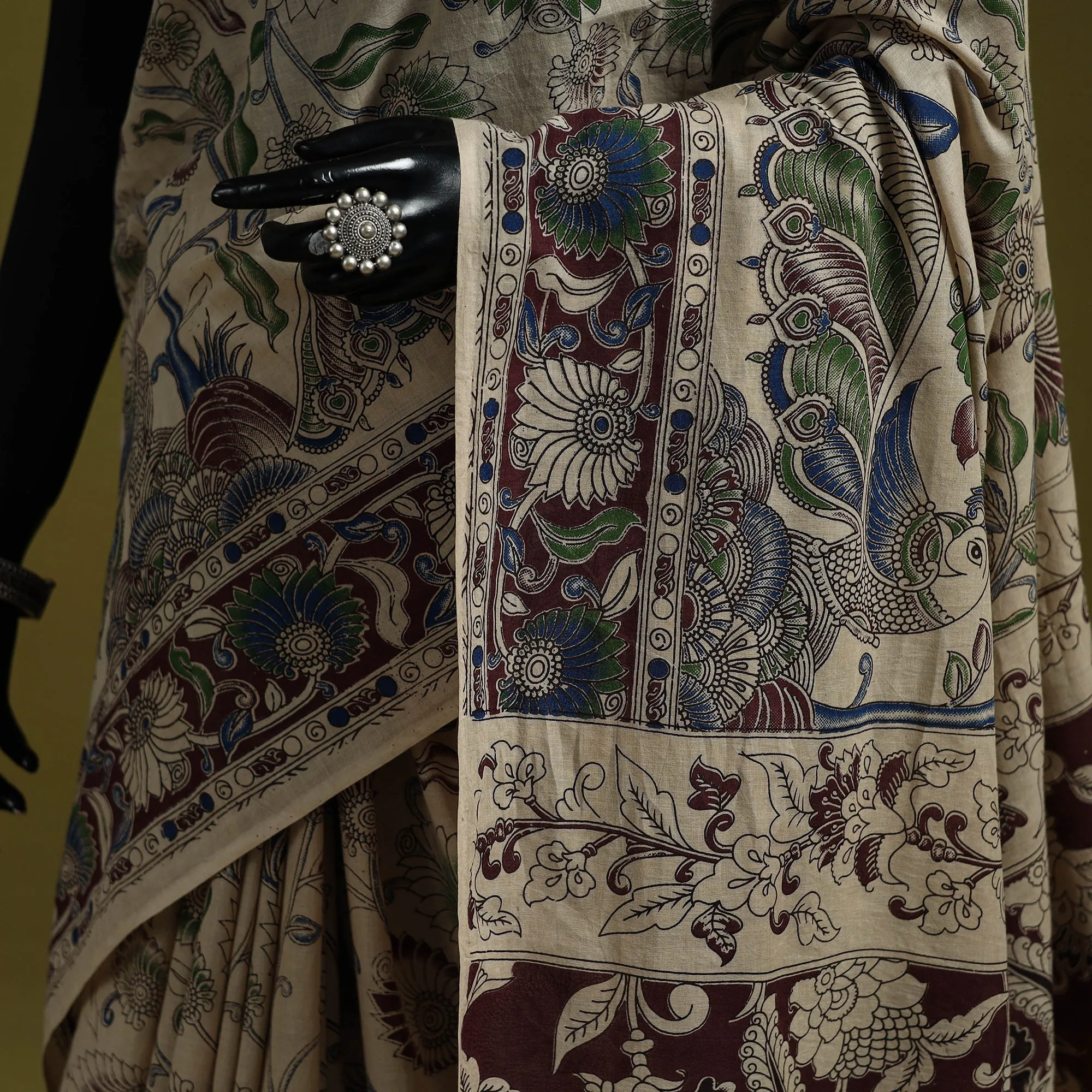 Beige - Printed Cotton Nellore Kalamkari Saree 35 sold by Itokri product image thumbnail 3