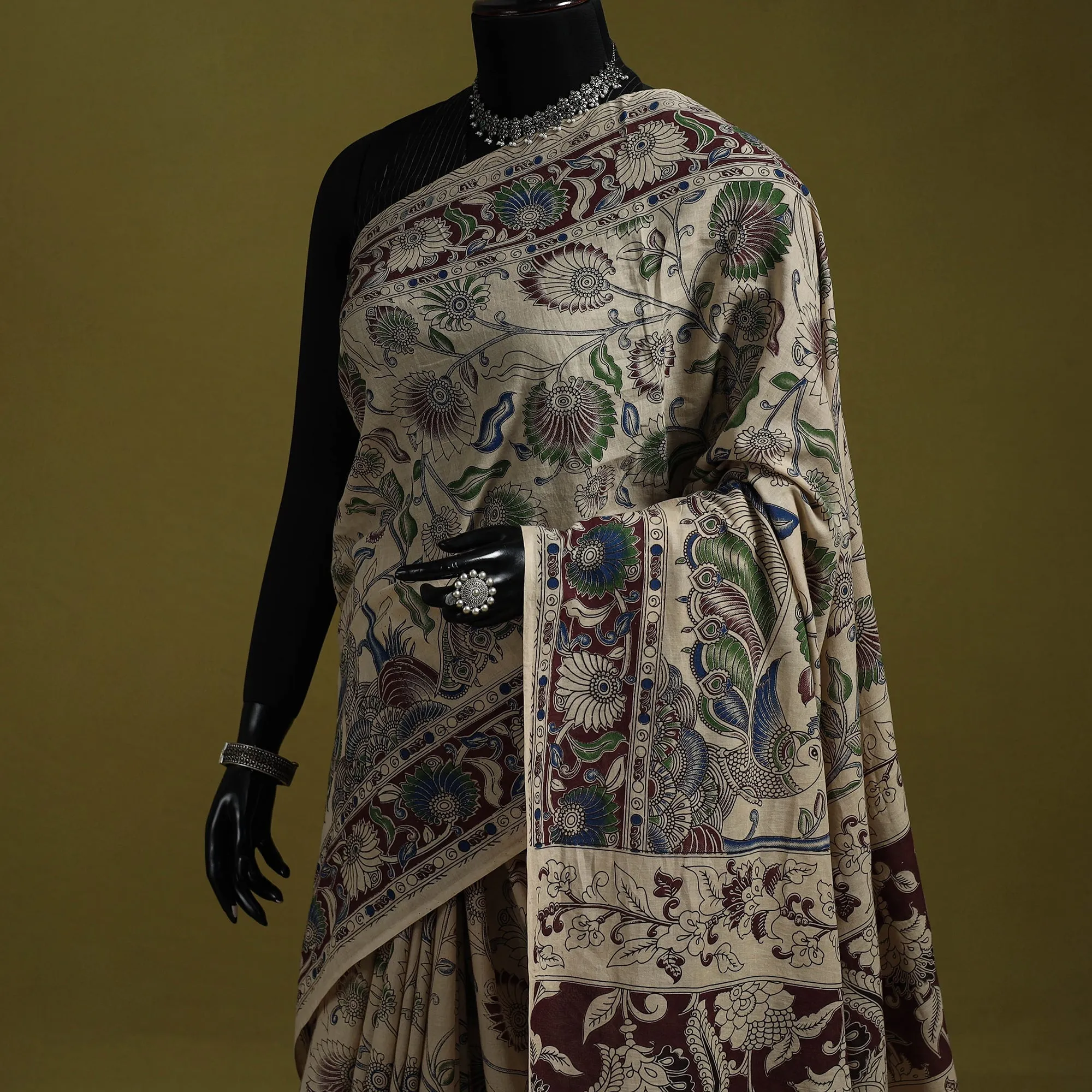 Beige - Printed Cotton Nellore Kalamkari Saree 35 sold by Itokri product image thumbnail 2