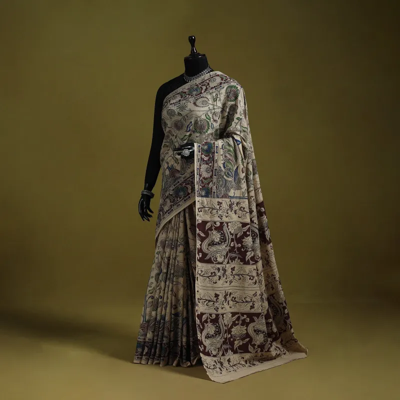 Beige - Printed Cotton Nellore Kalamkari Saree 35 sold by Itokri