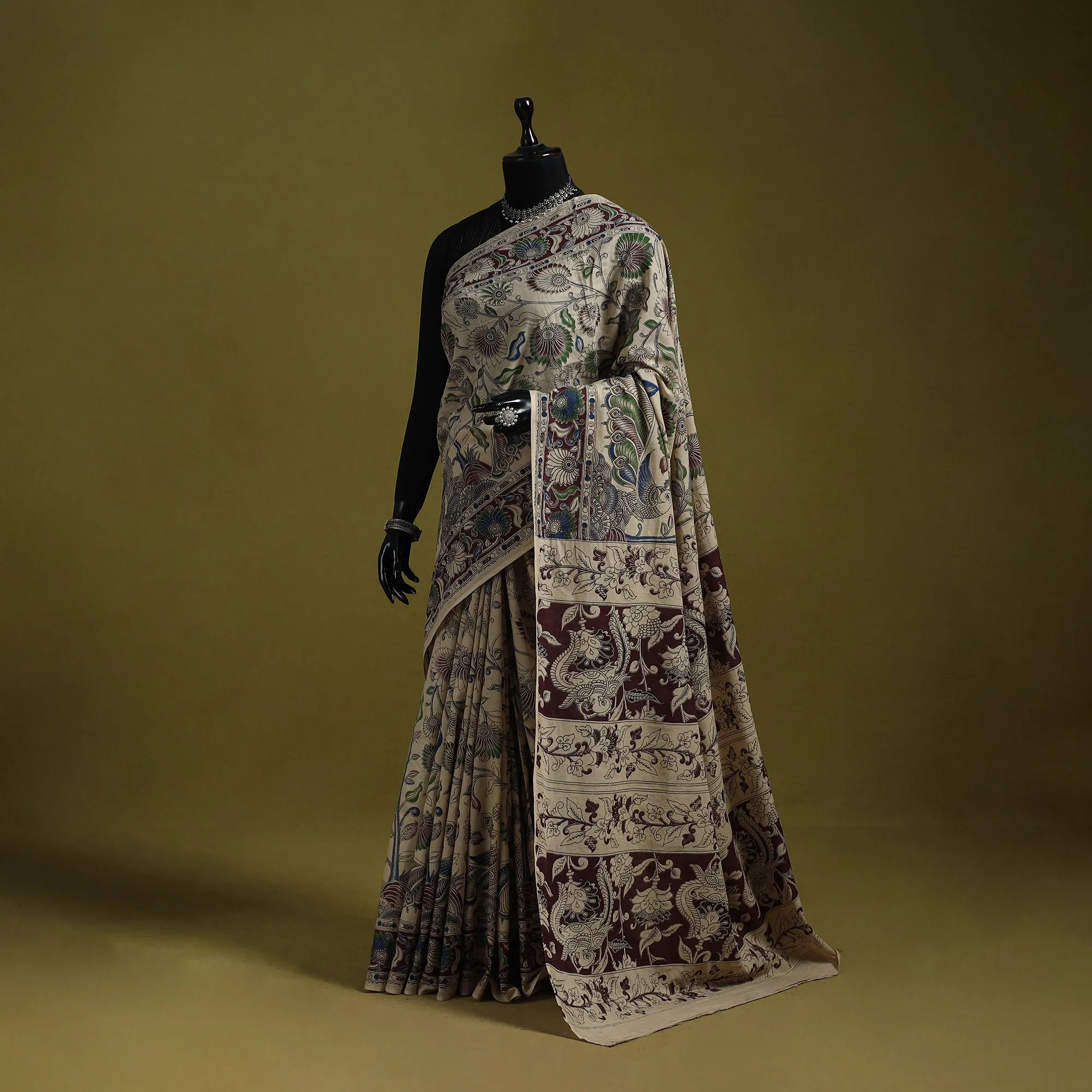 Beige - Printed Cotton Nellore Kalamkari Saree 35 sold by Itokri