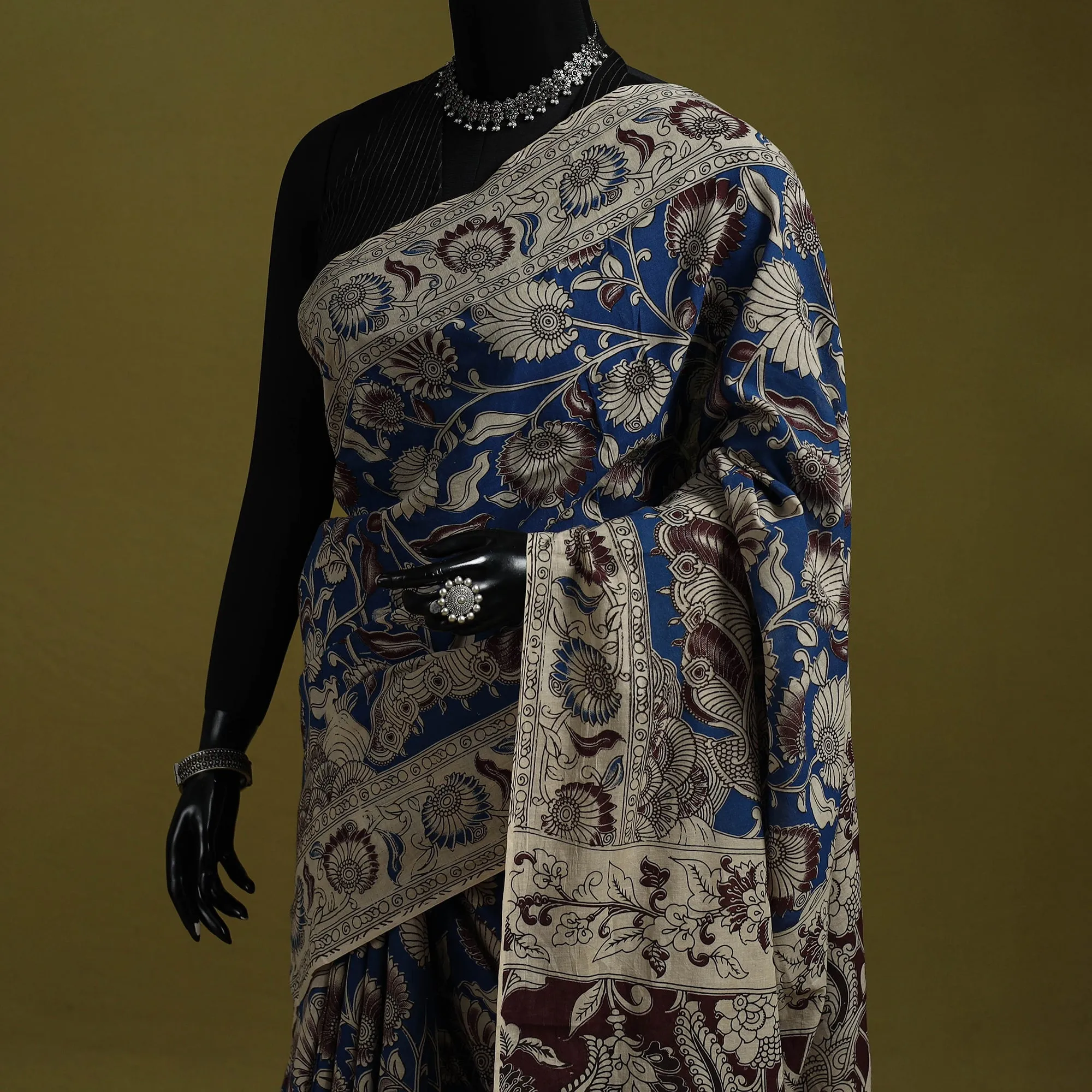 Blue - Printed Cotton Nellore Kalamkari Saree 33 sold by Itokri product image thumbnail 2