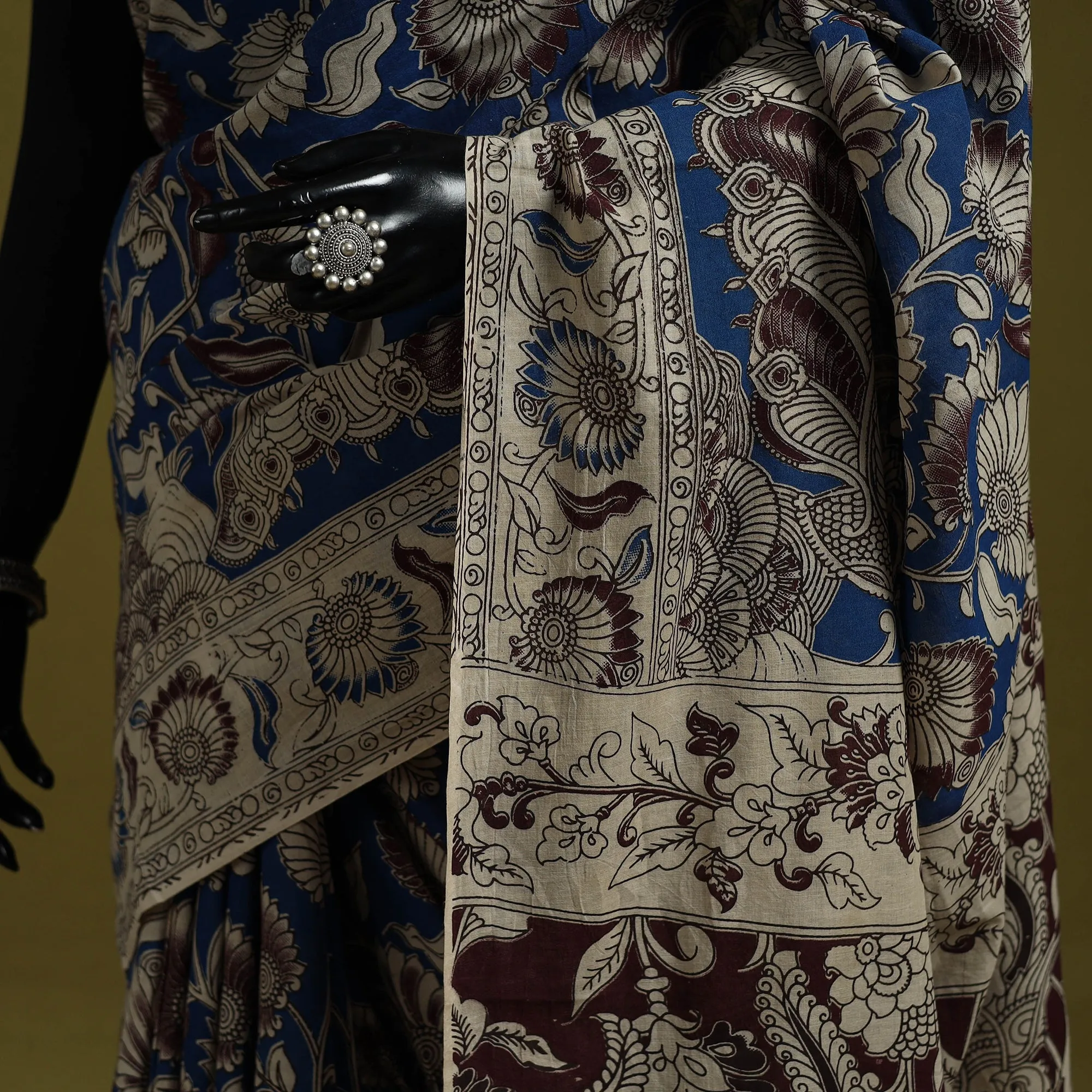 Blue - Printed Cotton Nellore Kalamkari Saree 33 sold by Itokri product image thumbnail 3