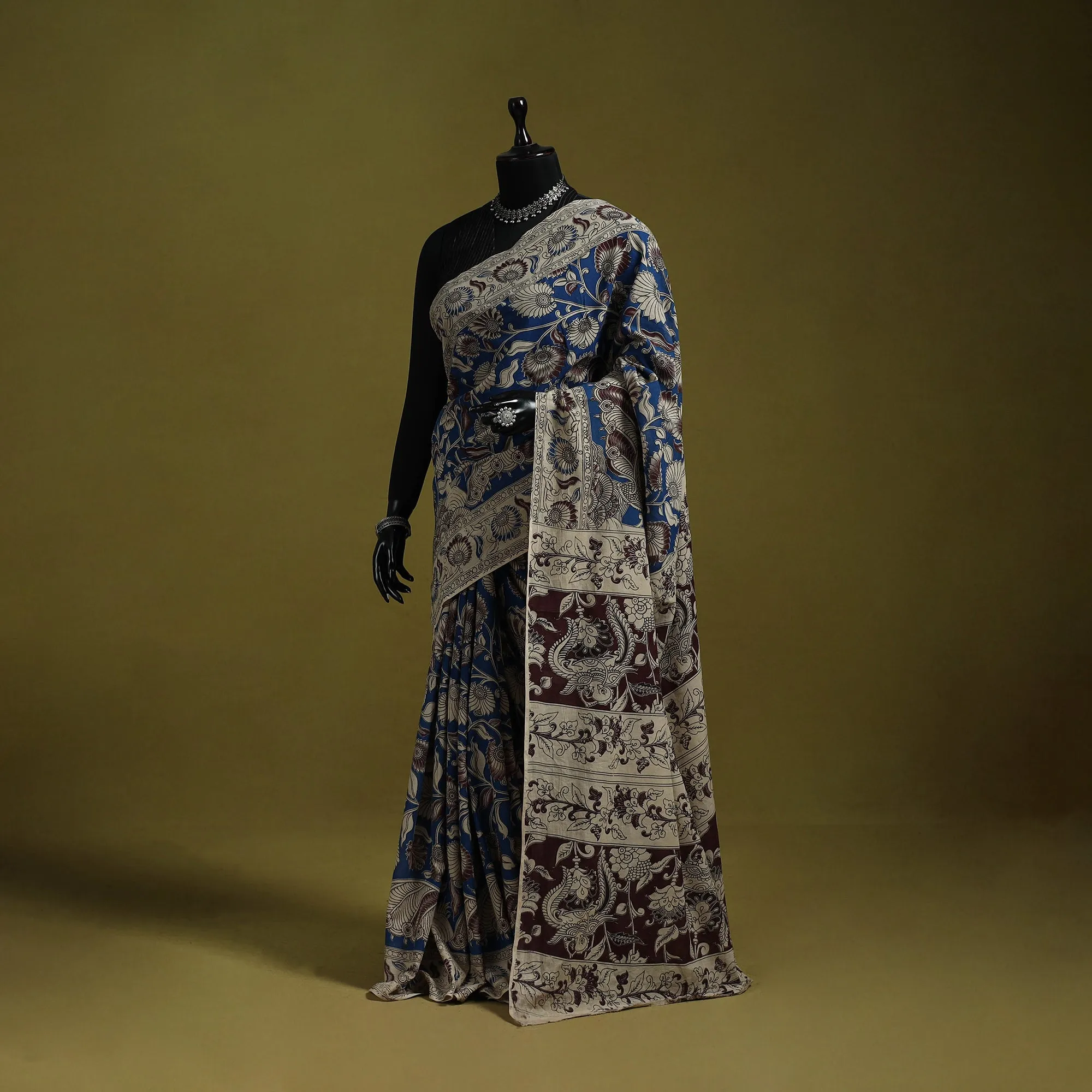 Blue - Printed Cotton Nellore Kalamkari Saree 33 sold by Itokri