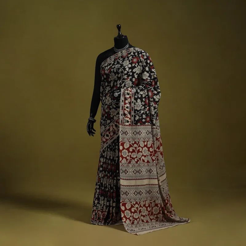 Black - Printed Cotton Nellore Kalamkari Saree 29 sold by Itokri