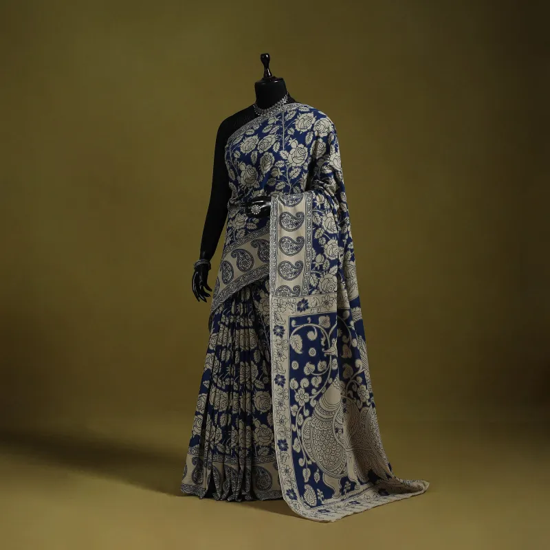 Blue - Printed Cotton Nellore Kalamkari Saree 27 sold by Itokri