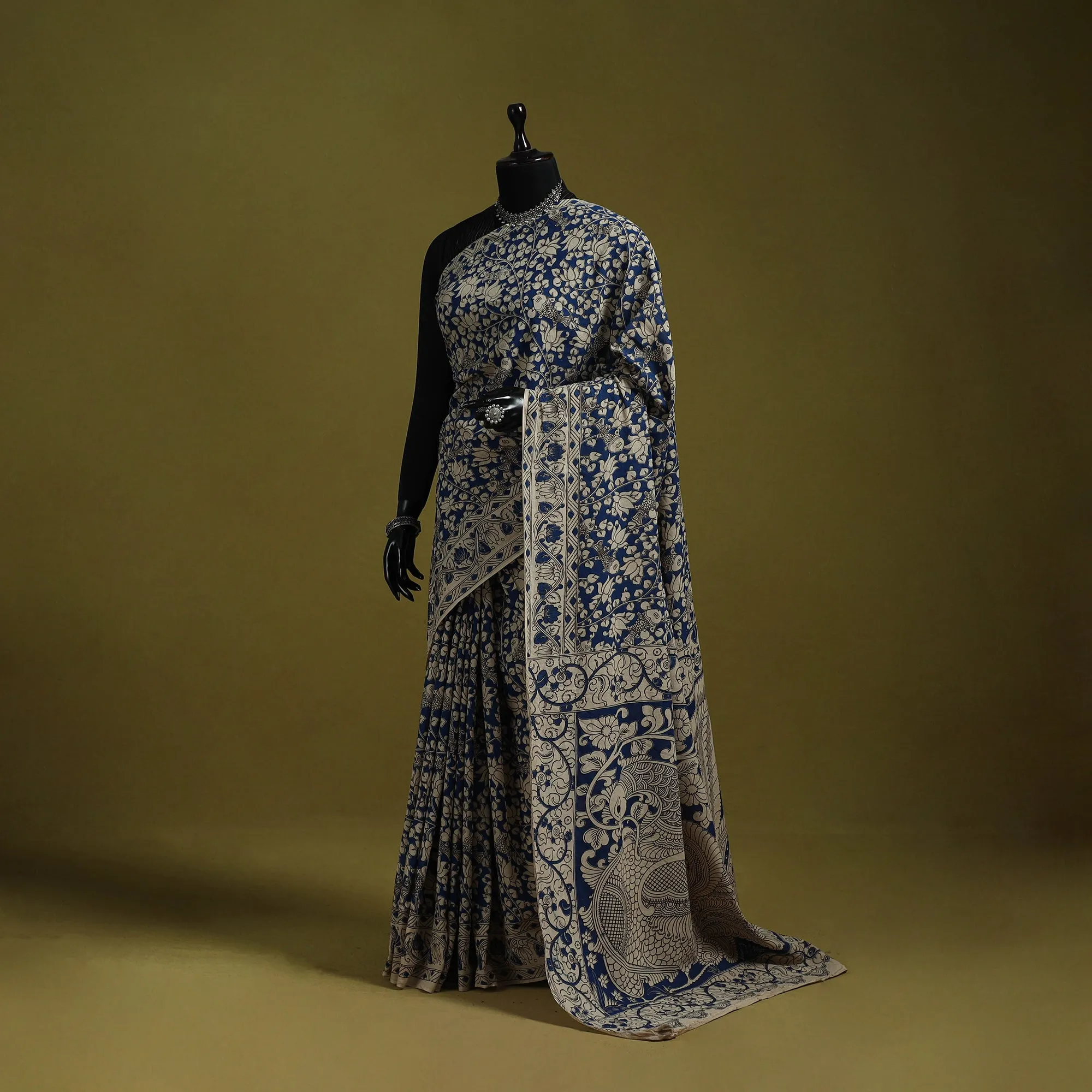 Blue - Printed Cotton Nellore Kalamkari Saree 25 sold by Itokri