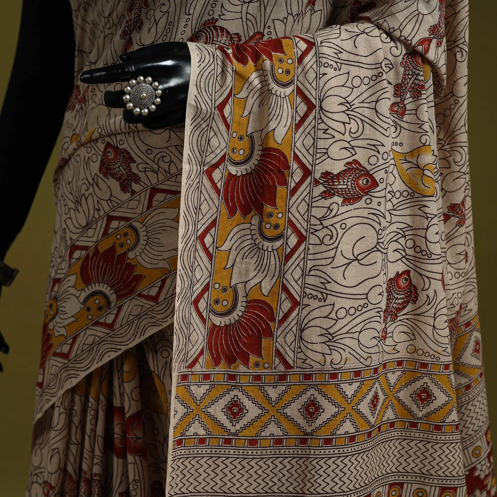 Beige - Printed Cotton Nellore Kalamkari Saree 22 sold by Itokri product image thumbnail 3