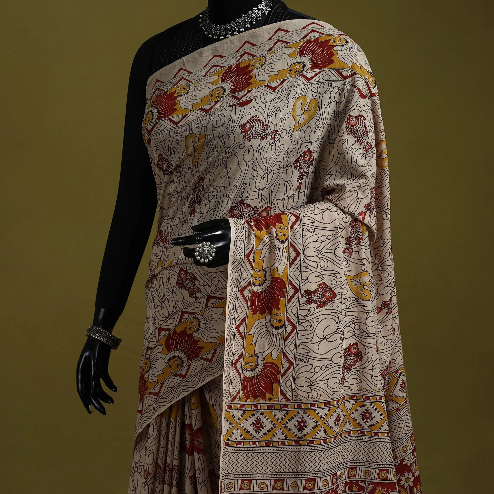 Beige - Printed Cotton Nellore Kalamkari Saree 22 sold by Itokri product image thumbnail 2