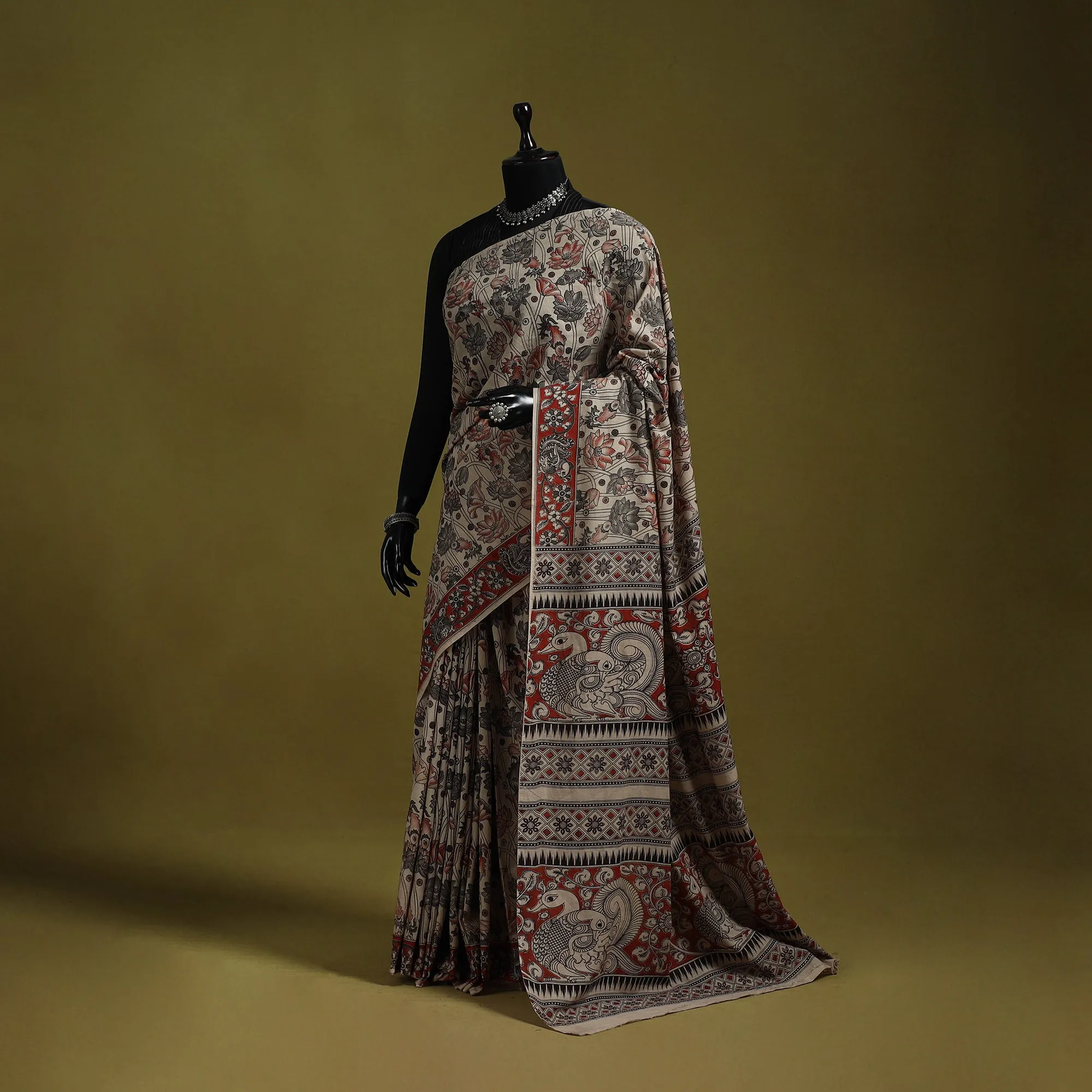 Beige - Printed Cotton Nellore Kalamkari Saree 20 sold by Itokri