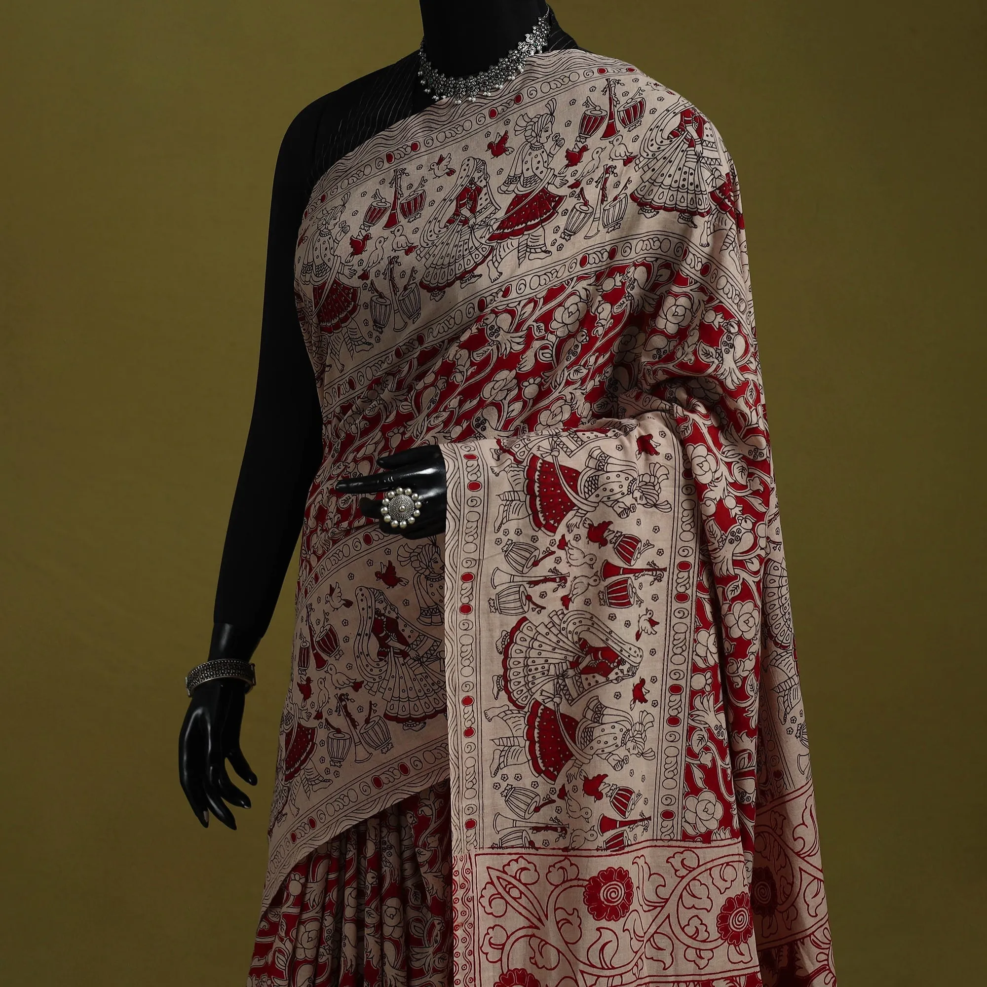 Red - Printed Cotton Nellore Kalamkari Saree 18 sold by Itokri product image thumbnail 2