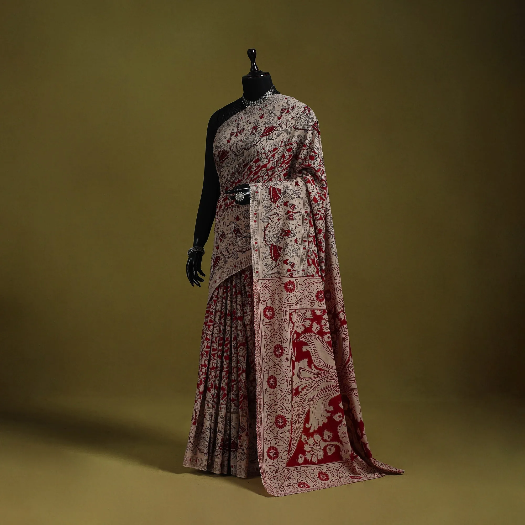 Red - Printed Cotton Nellore Kalamkari Saree 18 sold by Itokri