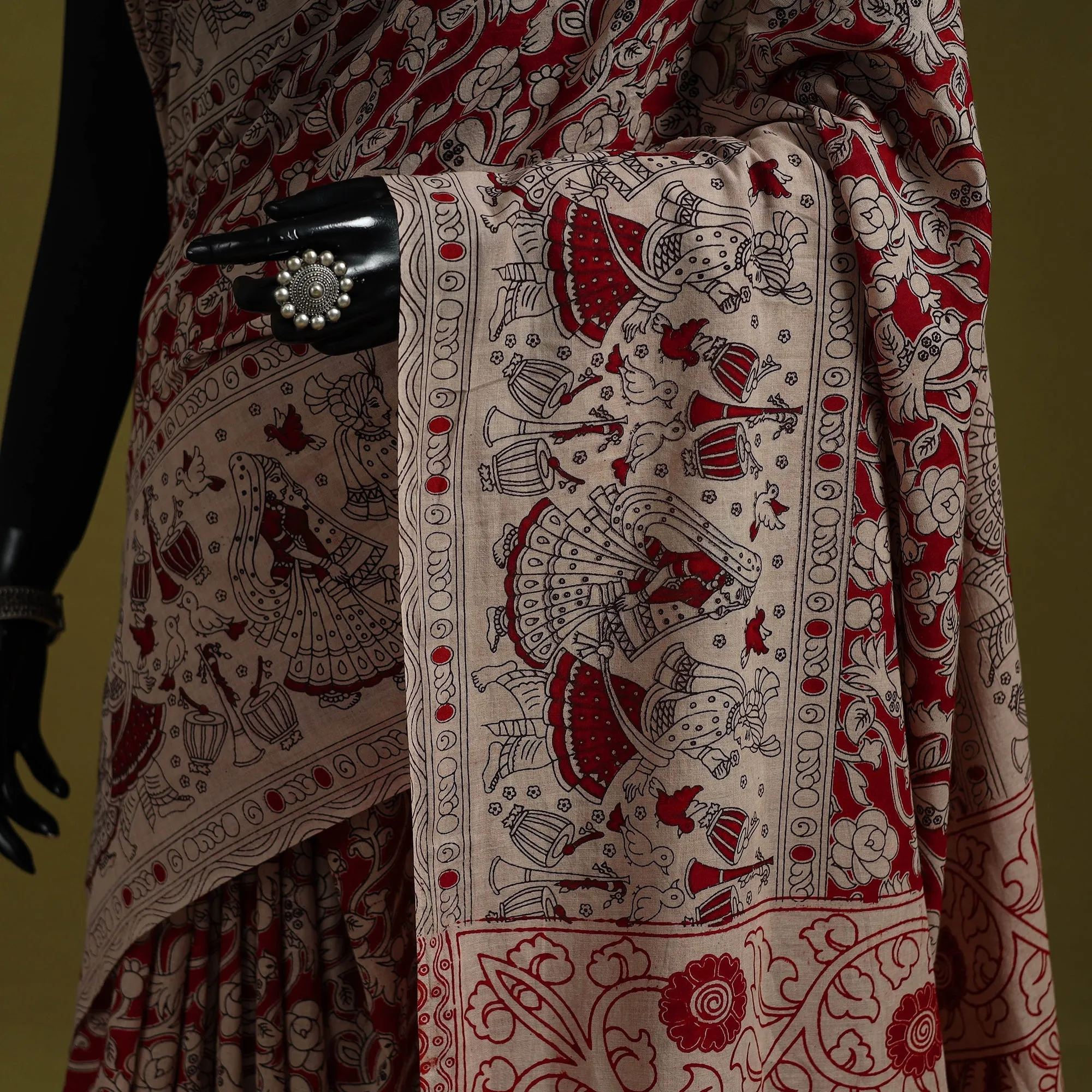 Red - Printed Cotton Nellore Kalamkari Saree 18 sold by Itokri product image thumbnail 3