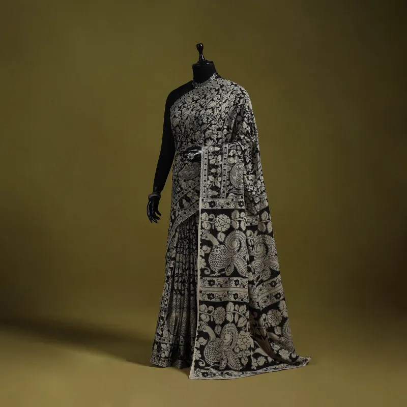 Black - Printed Cotton Nellore Kalamkari Saree 17 made by Itokri