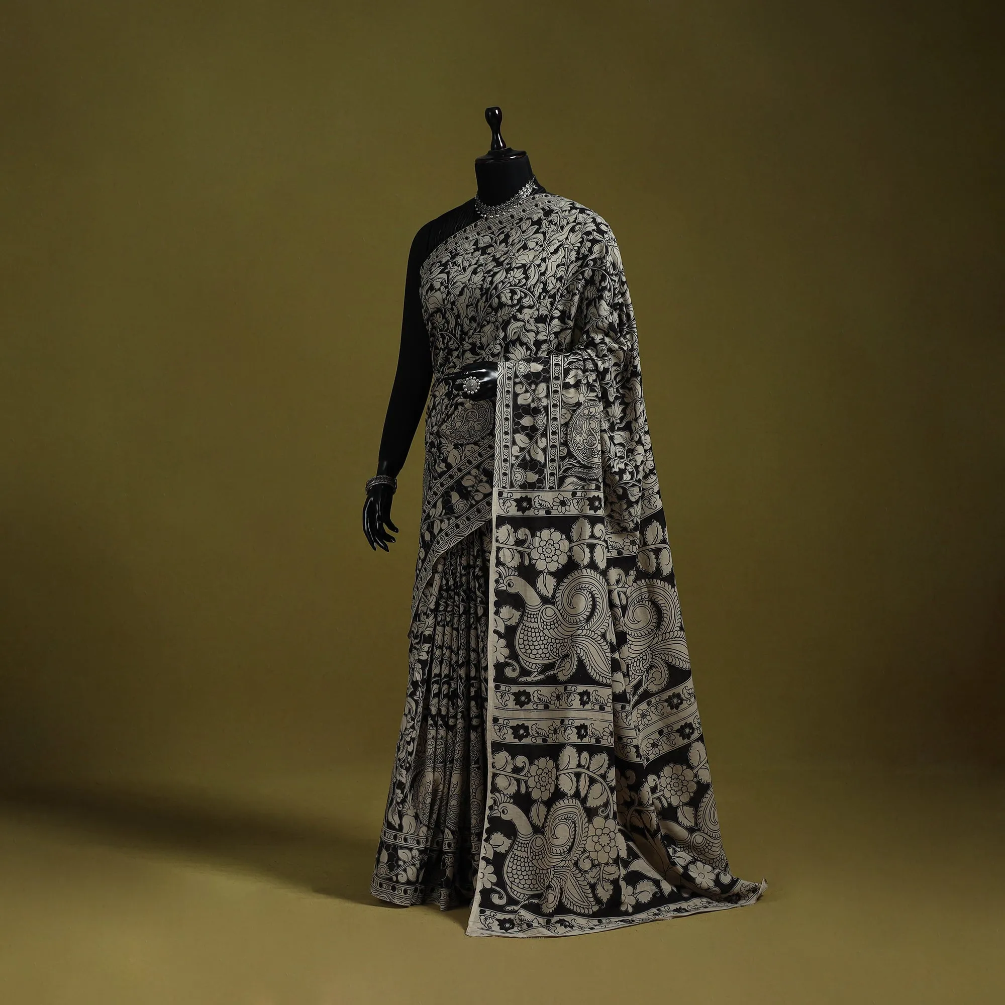 Black - Printed Cotton Nellore Kalamkari Saree 17 sold by Itokri