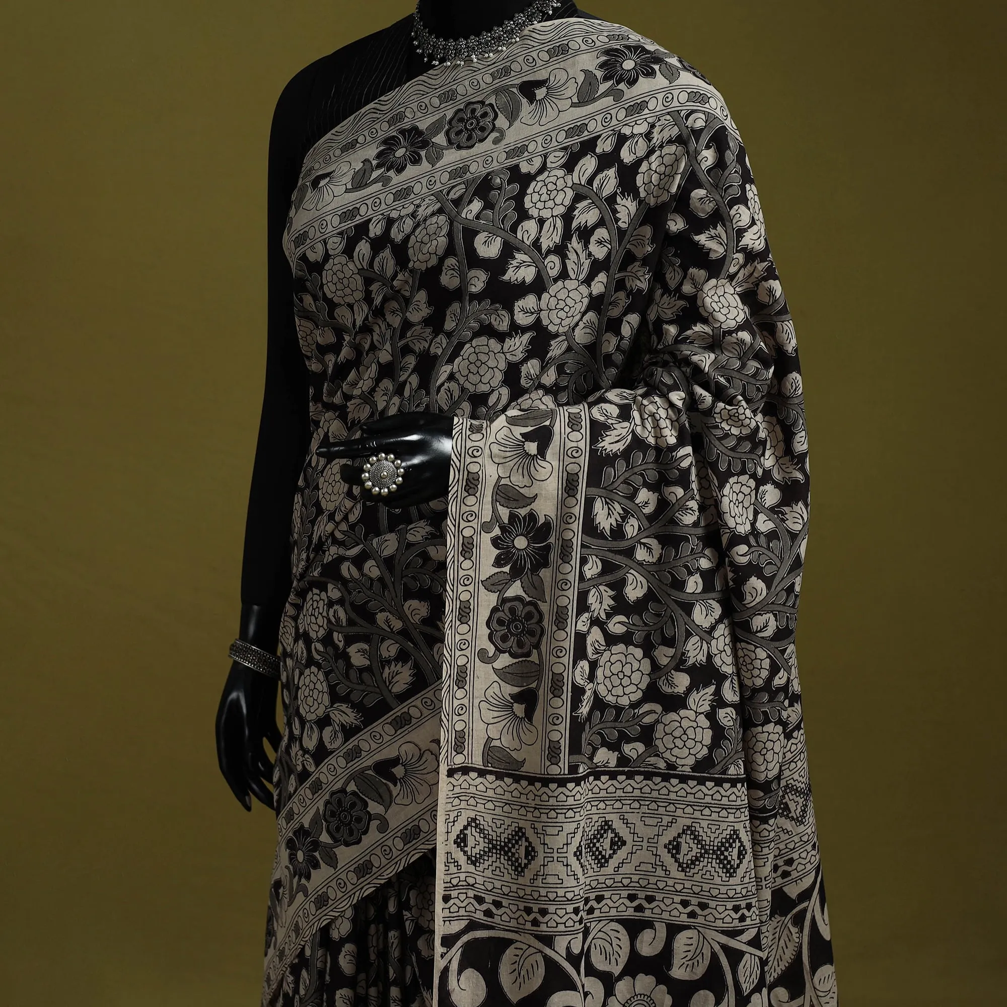 Black - Printed Cotton Nellore Kalamkari Saree 16 sold by Itokri product image thumbnail 2