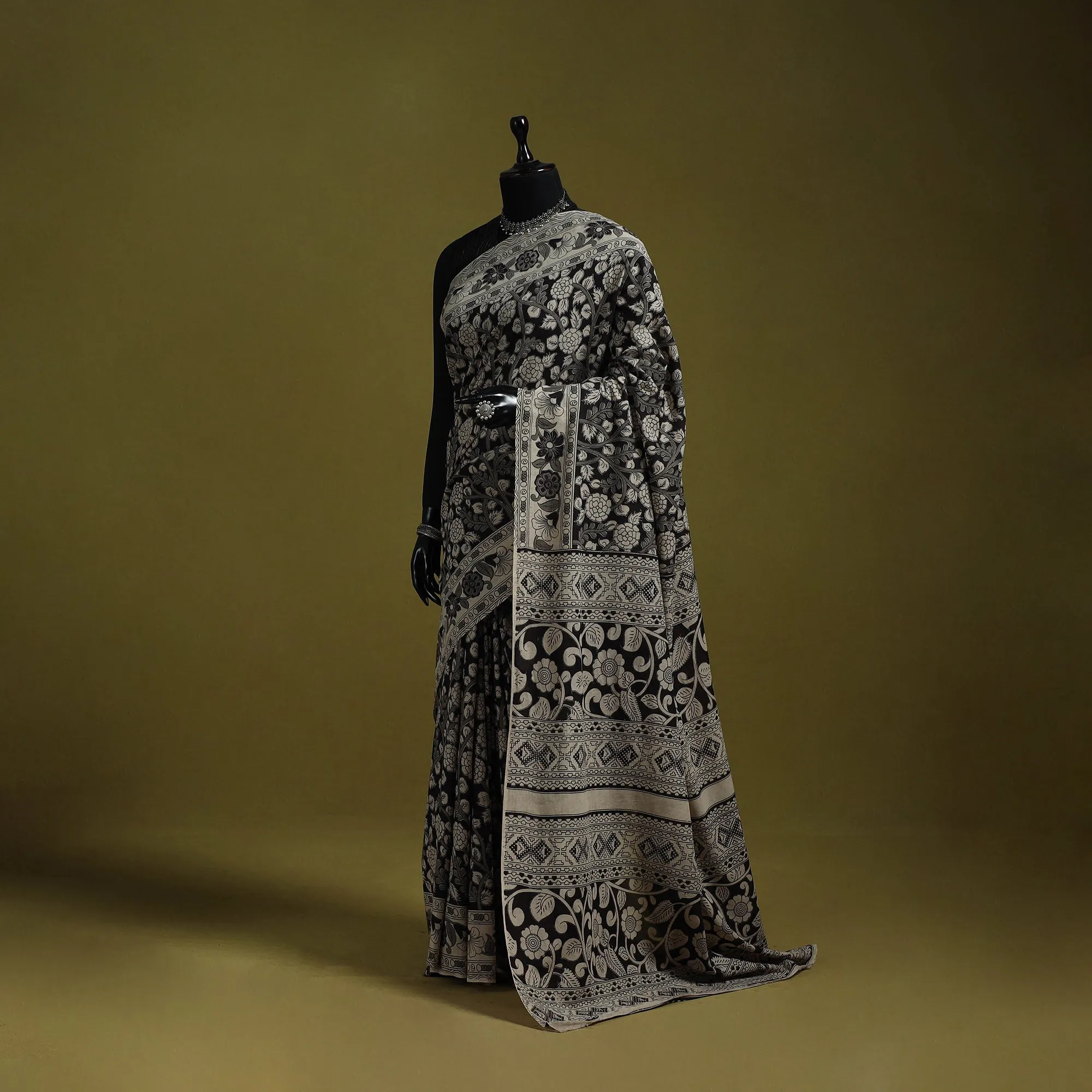 Black - Printed Cotton Nellore Kalamkari Saree 16 sold by Itokri